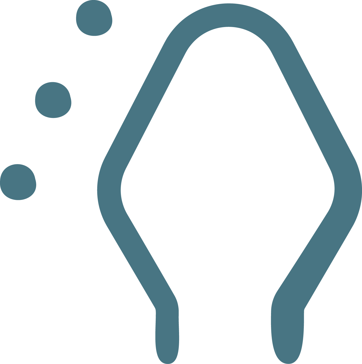 Simplistic illustration of a paint palette with three paint blobs on the left side