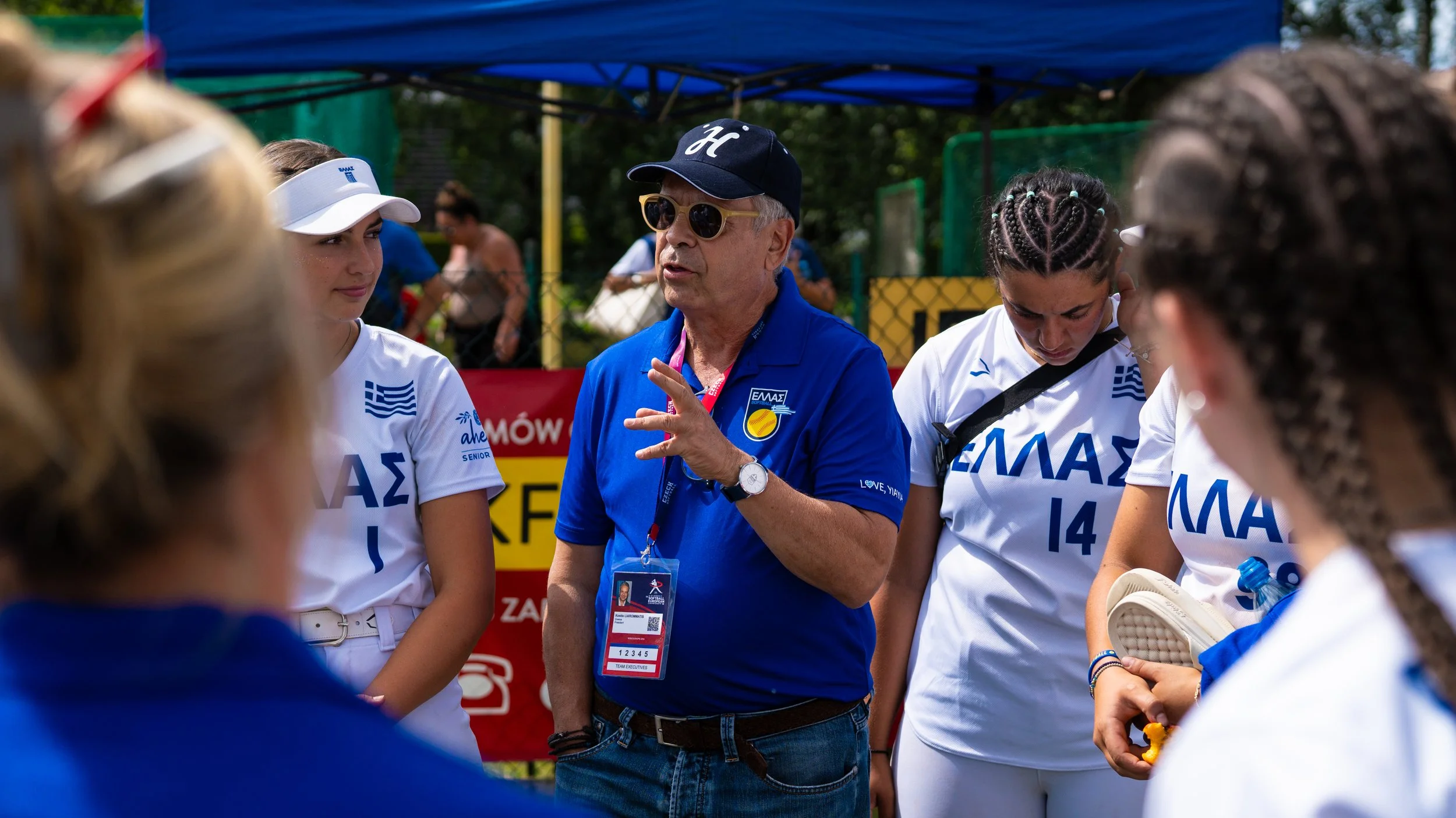 Hellas National Softball team in huddle during WBSC European Championship game 2026