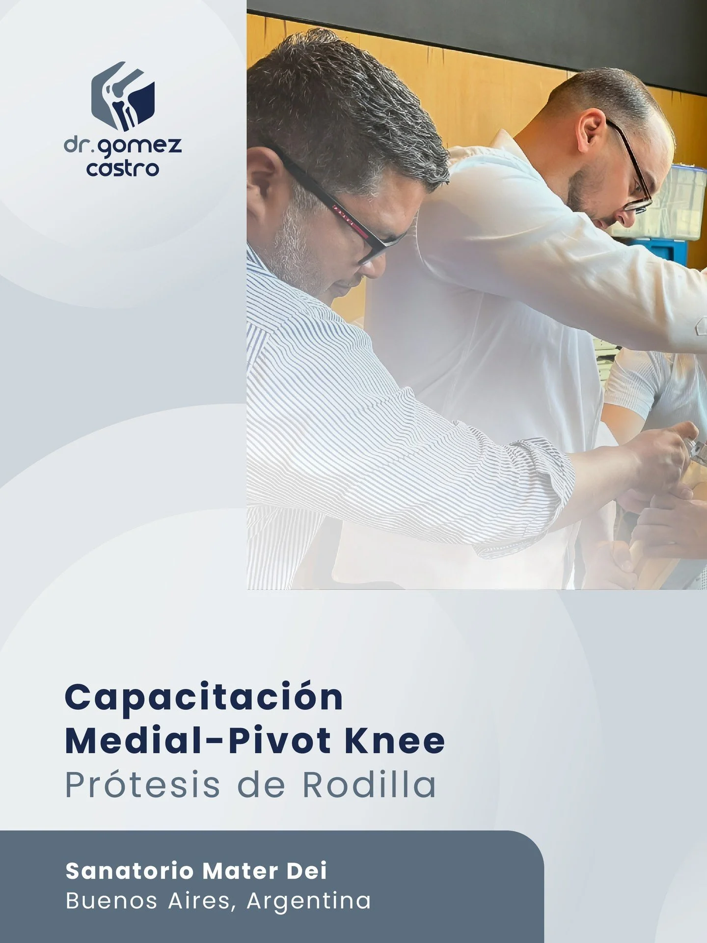 Es la realidad de nuestros pacientes la que nos impulsa a seguir form&aacute;ndonos. 

Muchos de ellos llegan a nuestro consultorio con gran preocupaci&oacute;n por el dolor y la falta de movilidad en su rodilla.

En esta capacitaci&oacute;n en el Sa