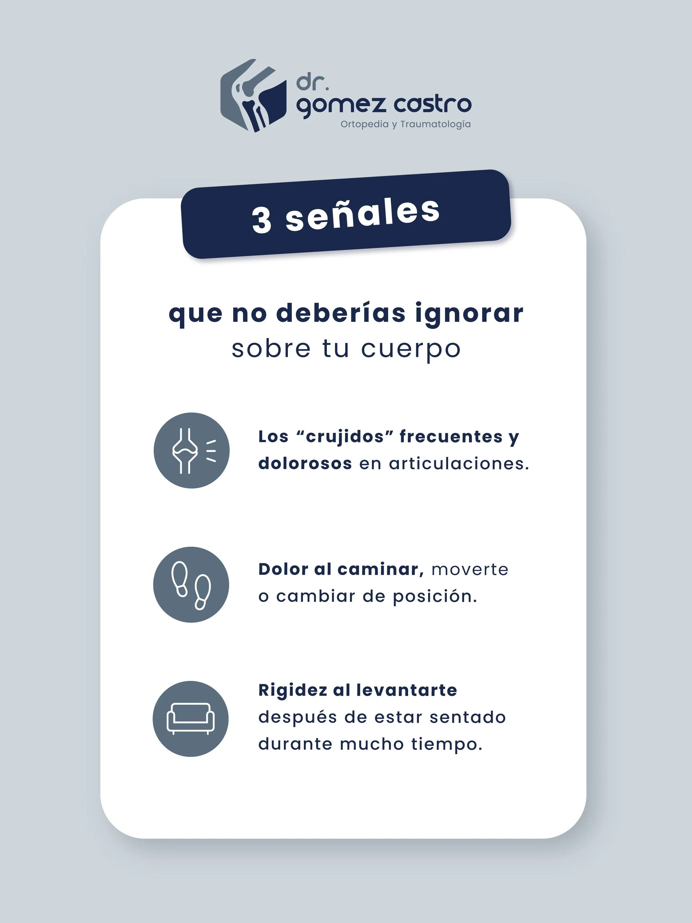 &iexcl;Informarte tambi&eacute;n es parte de cuidar tu salud!🏃🏼&zwj;♂️

Muchas veces, tu cuerpo empieza a darte se&ntilde;ales antes de que el dolor se vuelva m&aacute;s intenso...

La rigidez, las molestias articulares y la p&eacute;rdida de movil