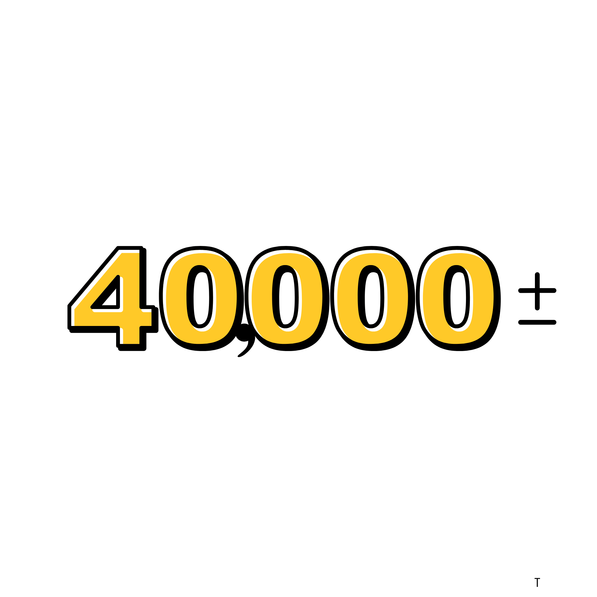 Text reading '40,000+' in bold yellow with a black outline on a white background.