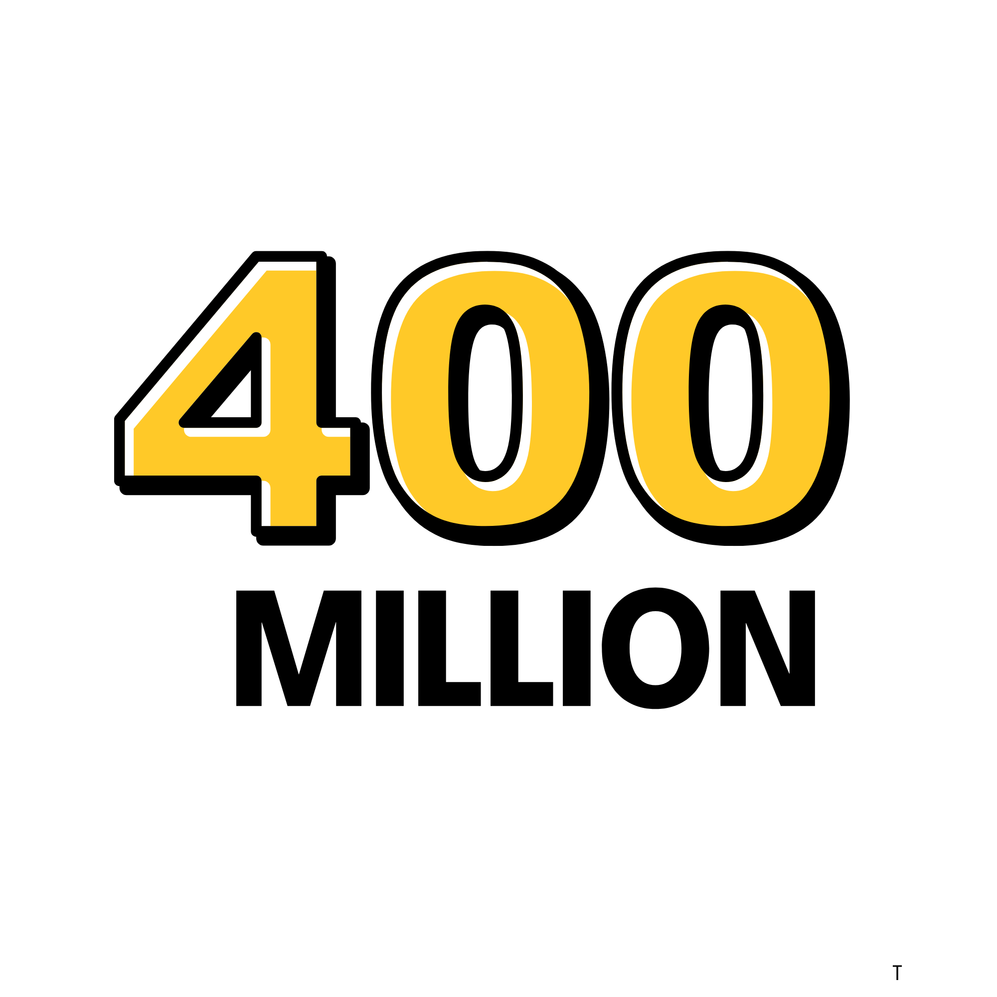 Text that reads '400 Million' with '400' in large yellow and black font and 'Million' in smaller black font underneath.