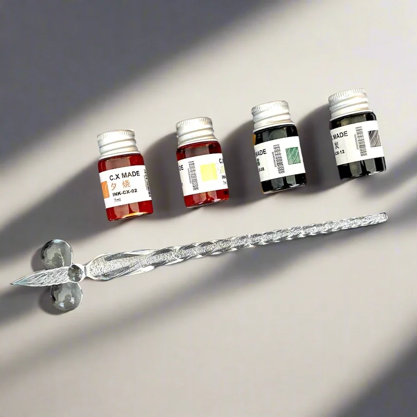 Hand-Blown Glass Dip Pen Set