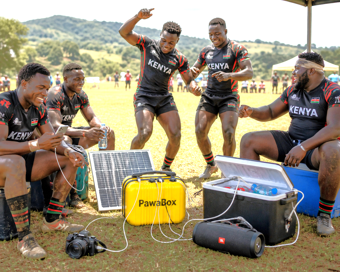 Kenyan rugby players in black jerseys with