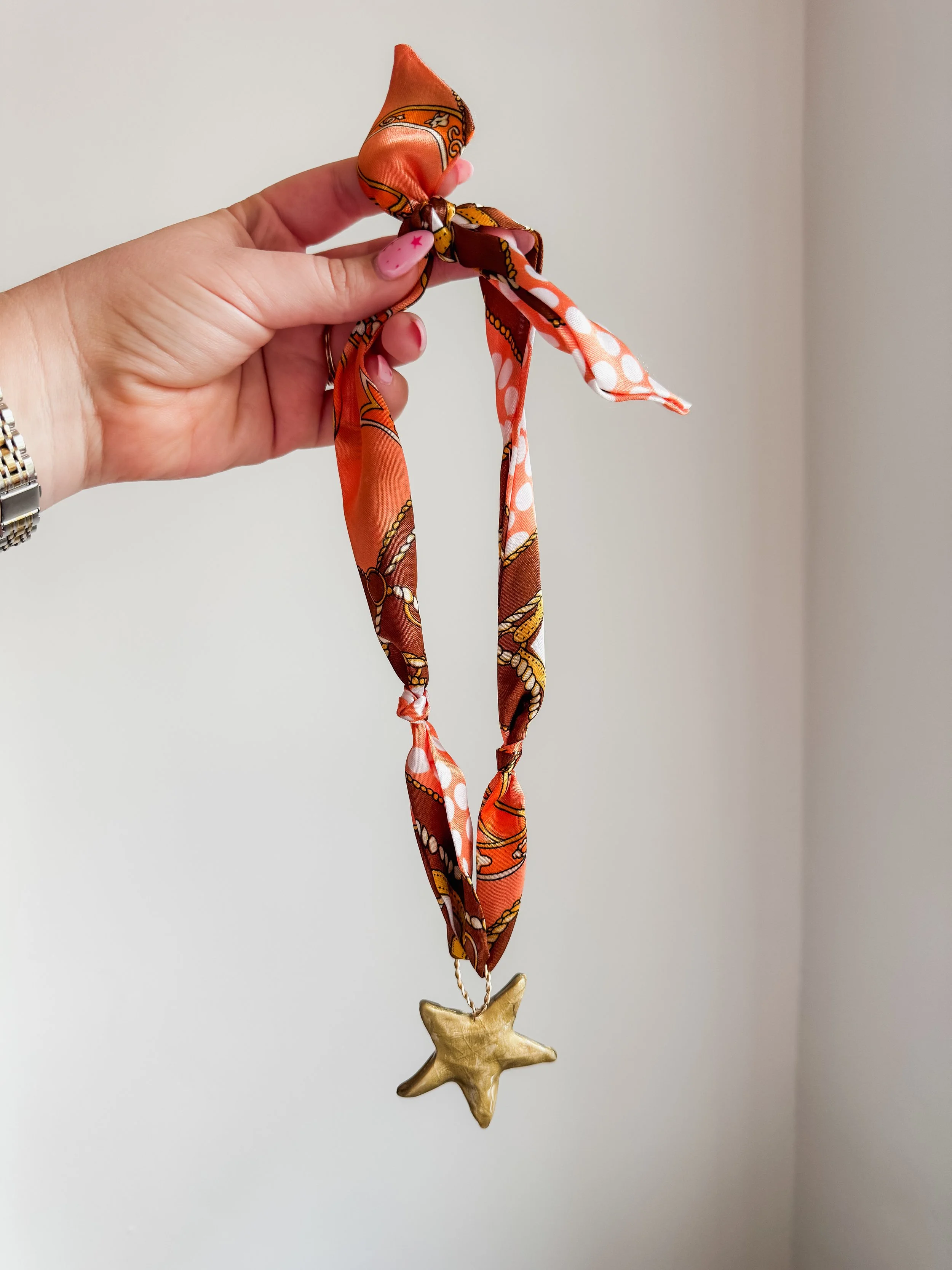 Satin Scarf with Bronze Star Necklace by Chic'd Out