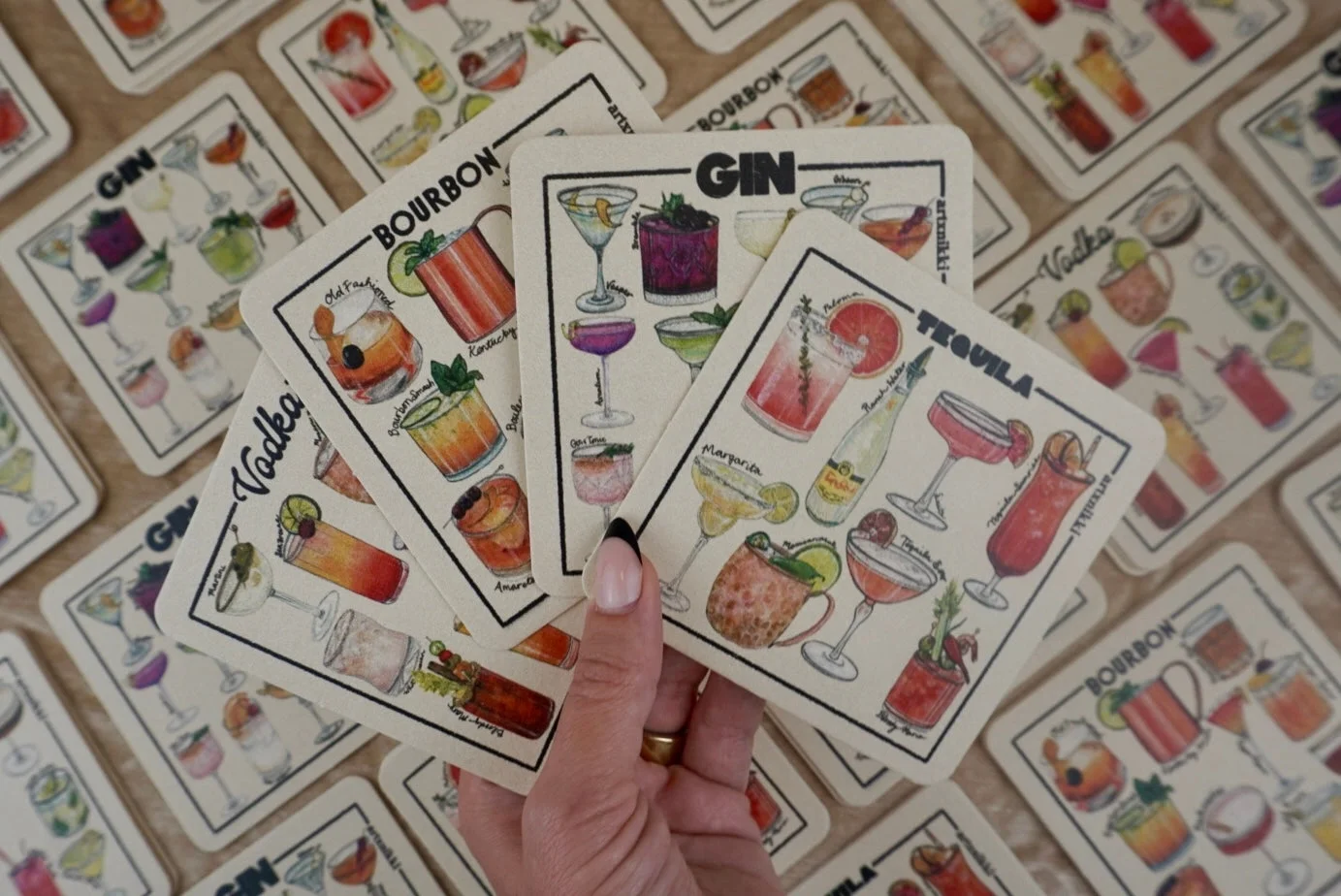 Classic Cocktail Variety Coasters (Set of 4) (Bourbon, Gin, Vodka, Tequila)