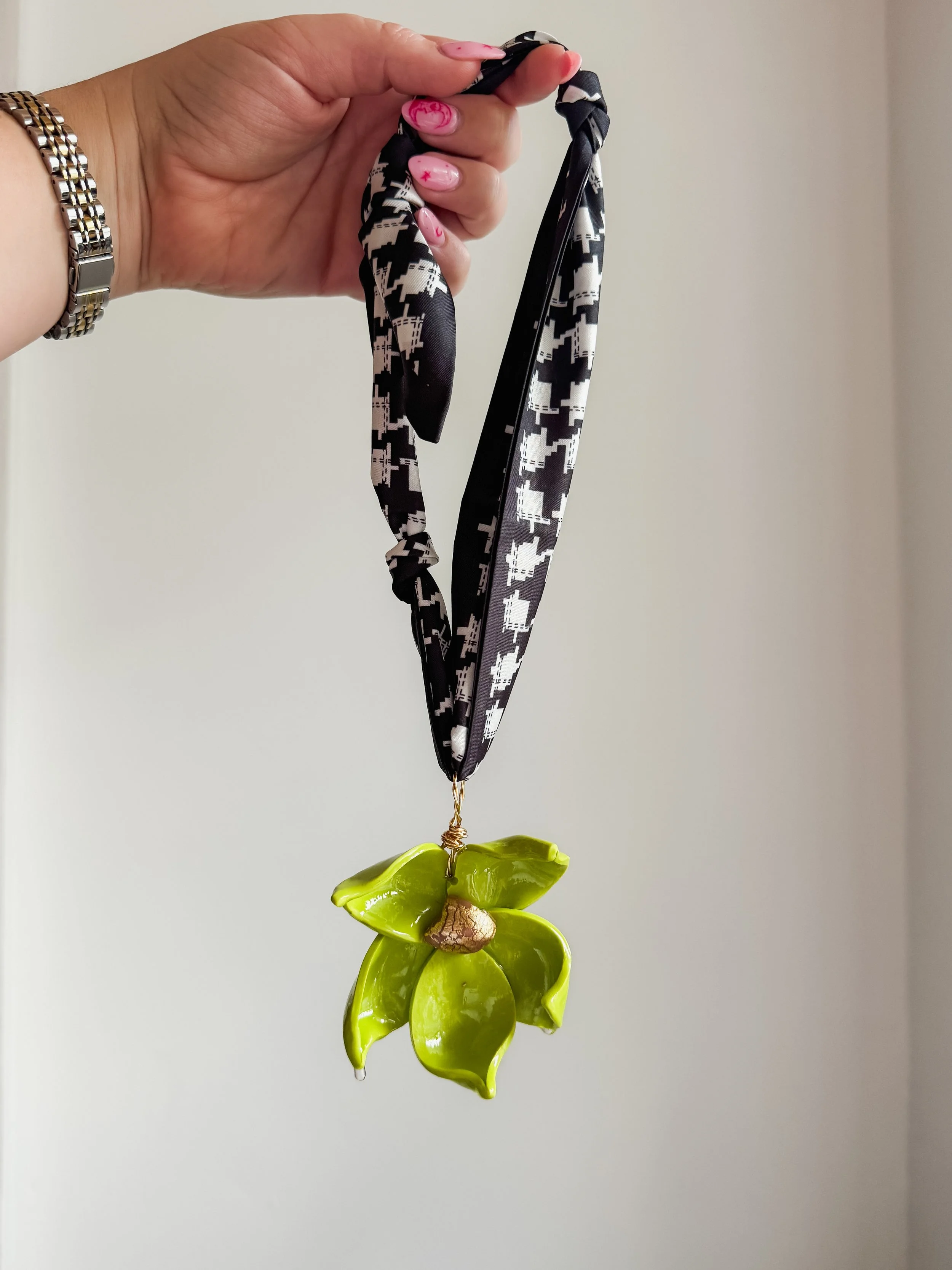 Satin Scarf with Chunky Bloom Flower Necklace by Chic'd Out