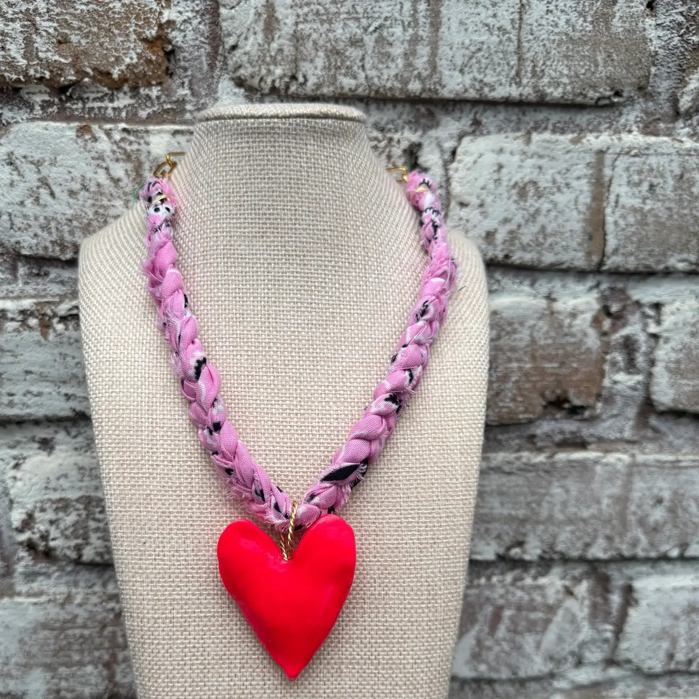 Chunky Pink Bandana with Hot Pink Heart Necklace by Chic'd Out