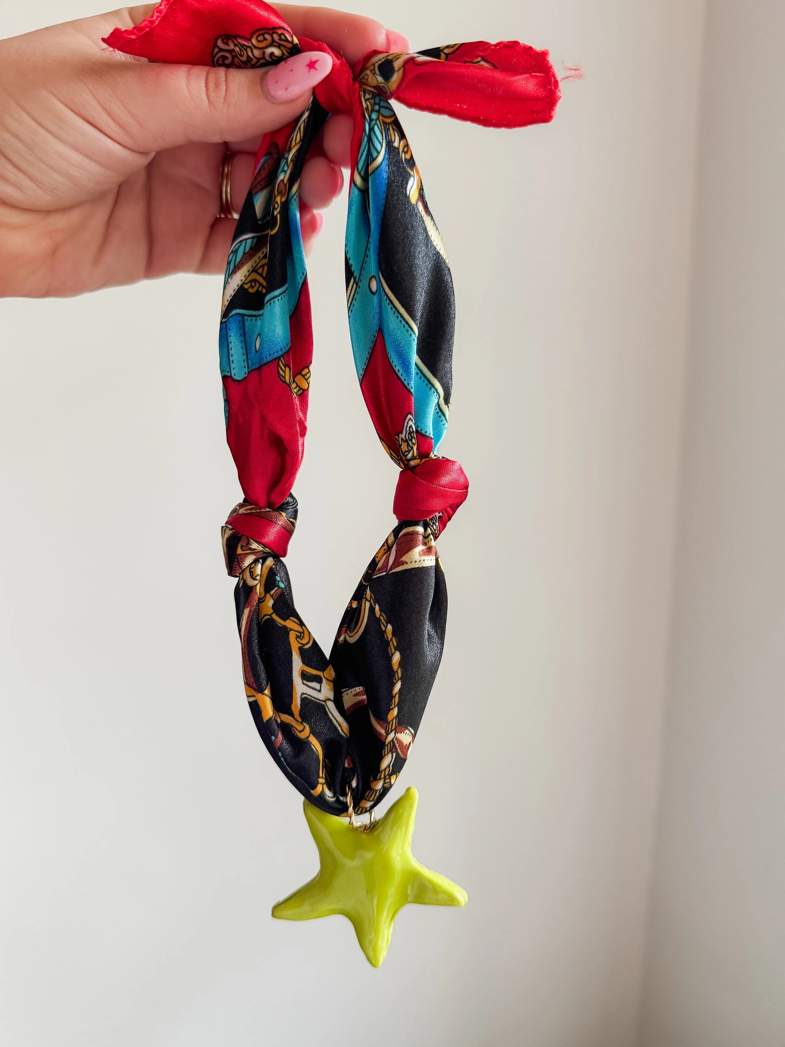 Satin Scarf with Chunky Lime Star Necklace by Chic'd Out
