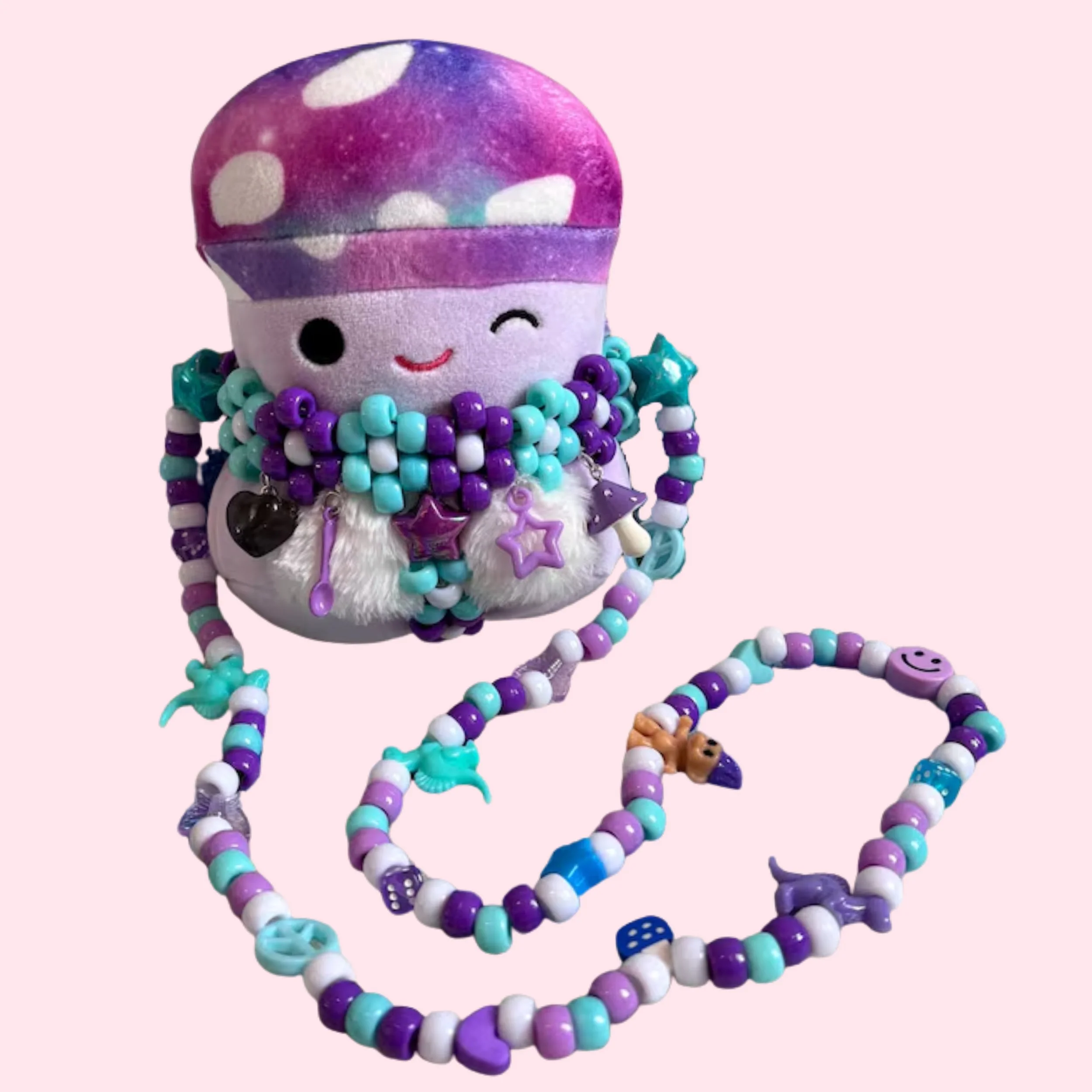 Mushroom Squishmallow with Kandi Harness Necklace