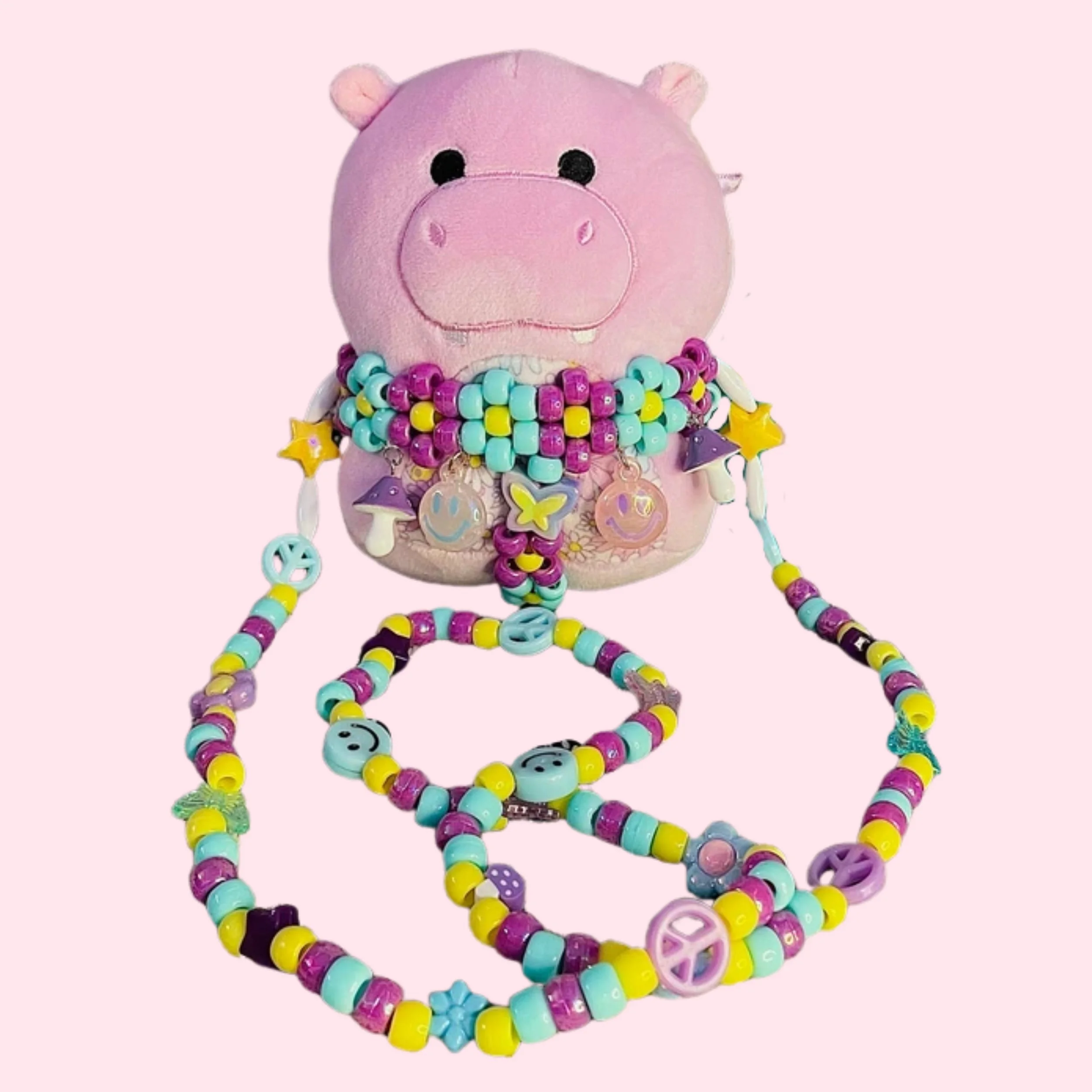 Hippo Squishmallow with Kandi Harness Necklace