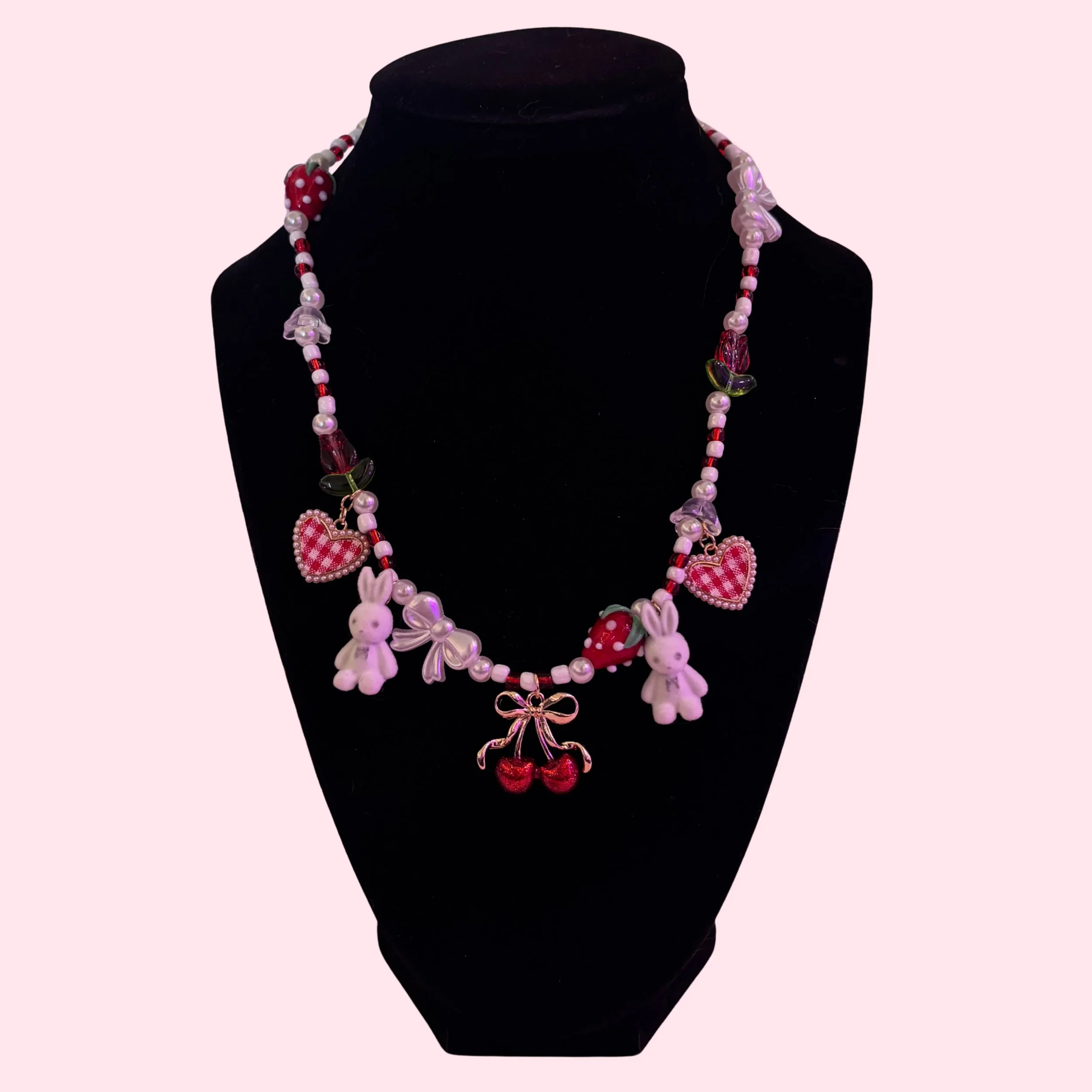Coquette Cherry Beaded Necklace