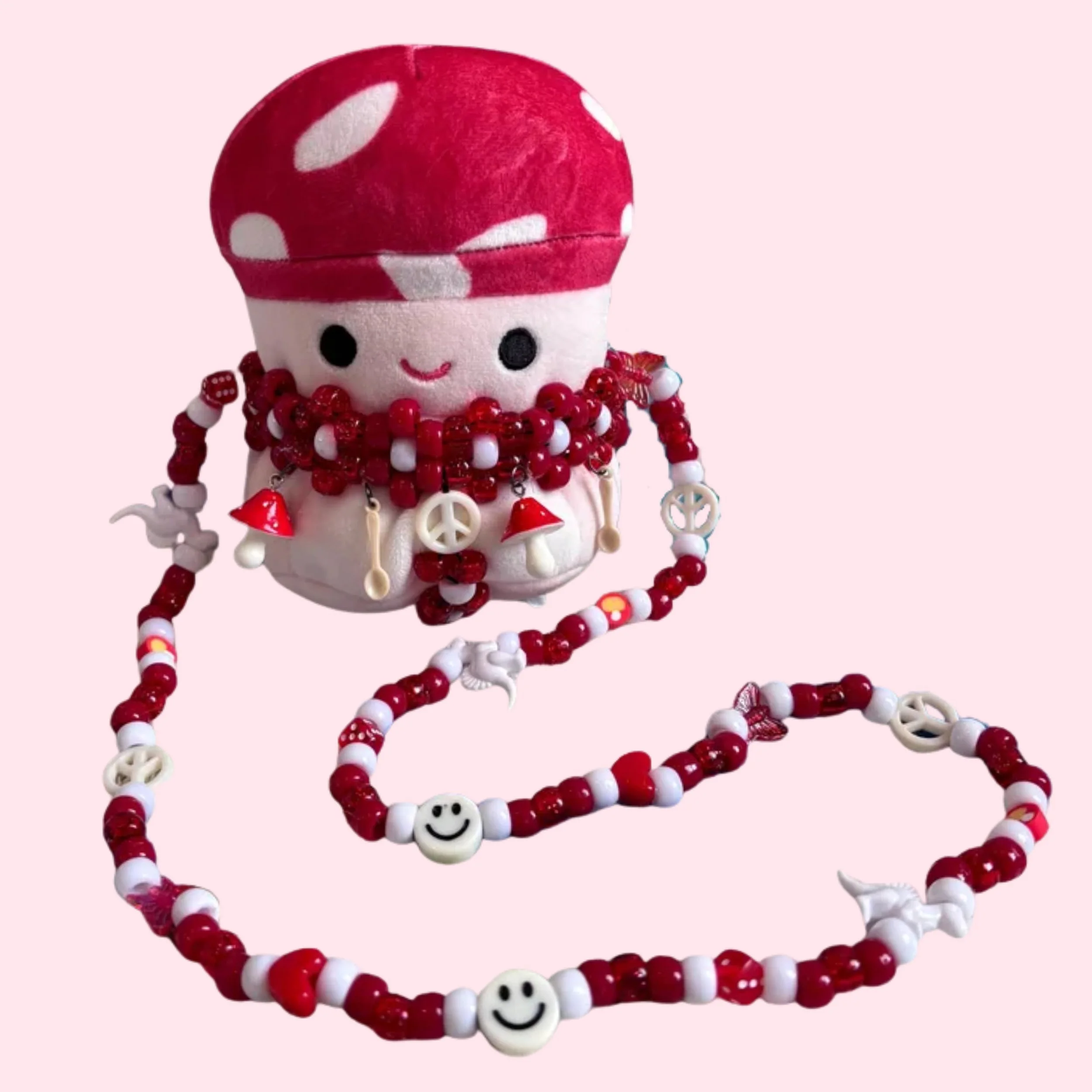Mushroom Squishmallow with Kandi Harness Necklace