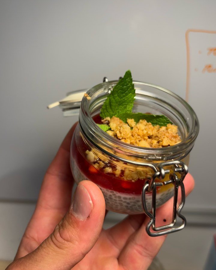 Amazake &amp; Coconut Kefir Chia Pudding topped with Yuzu Honey, Mirin Marinated Plum Jam and a 5nuts Crumble.

#tongueorgasm 
#amazake
#vegan
#kitchenalchemy