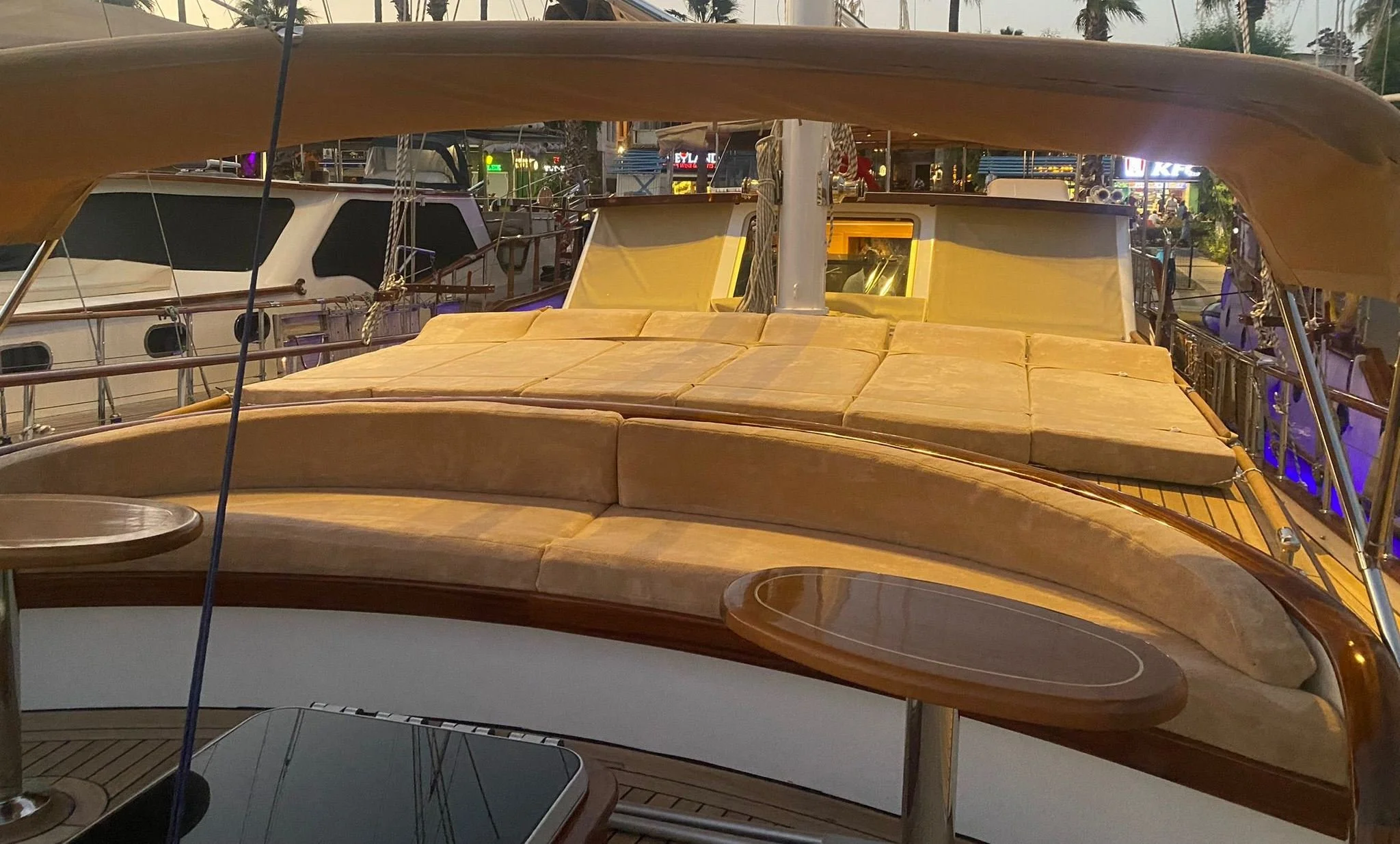 Private gulet deck with cushioned sunbed