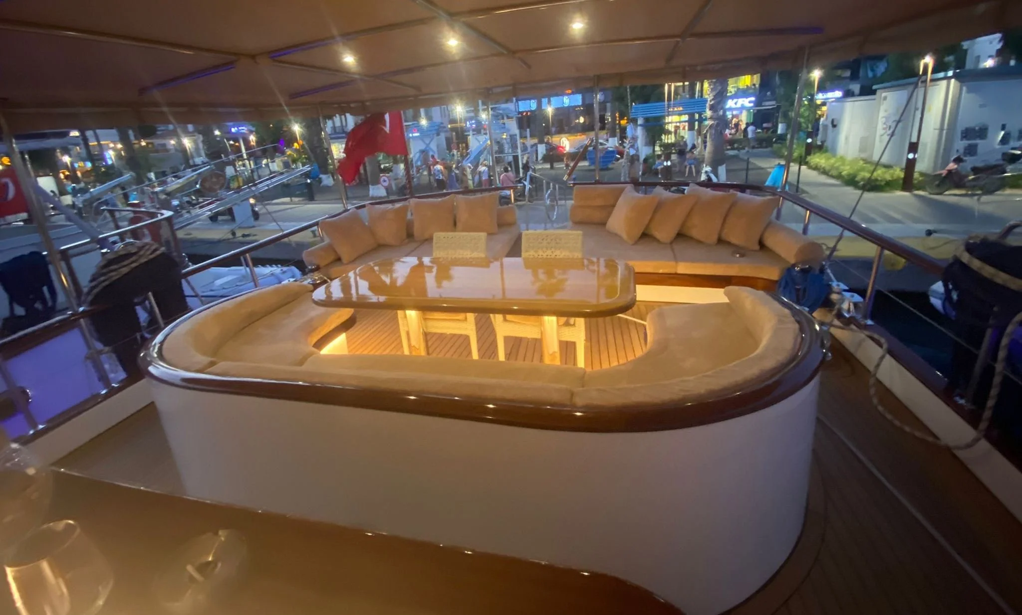 Night view from a private gulet deck at the marina