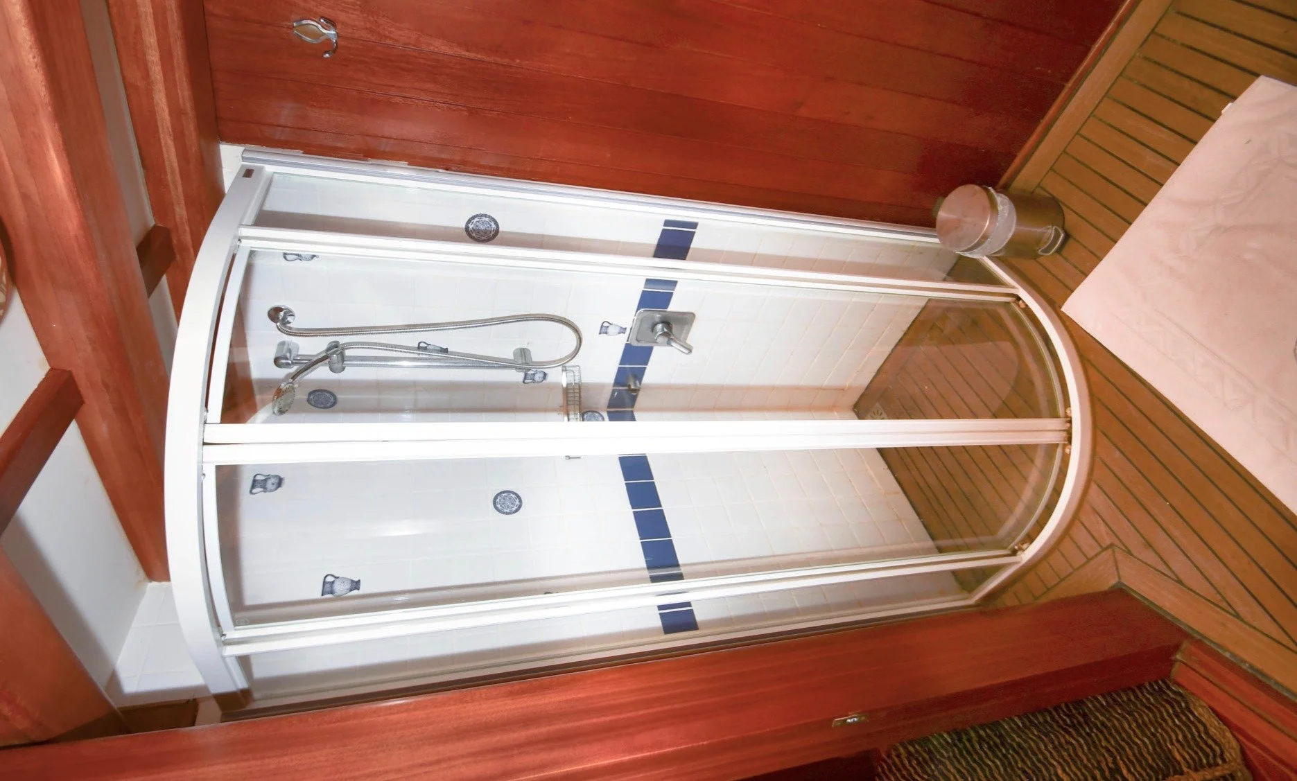 Private gulet bathroom with glass shower.