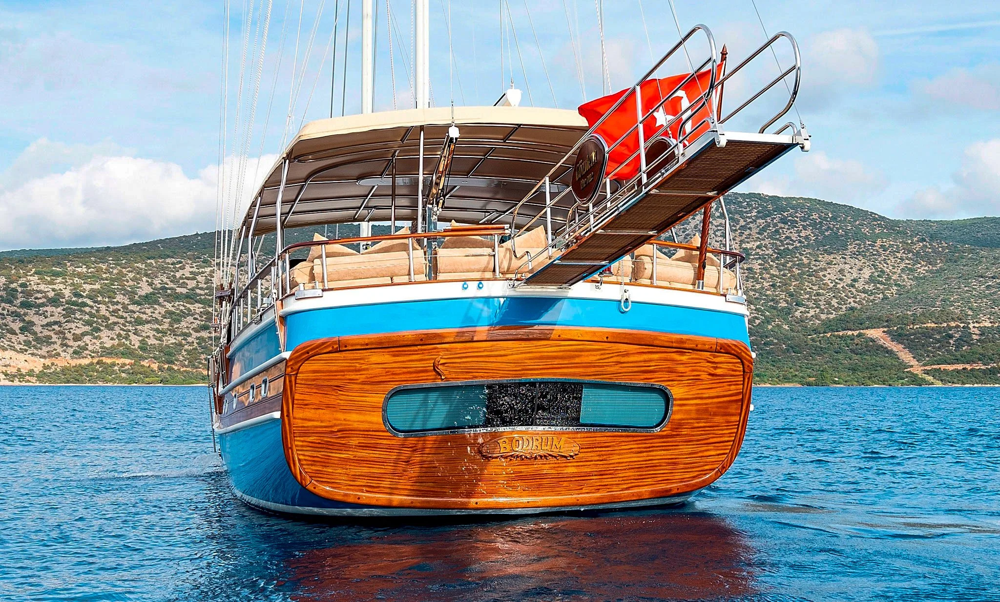 Traditional wooden gulet sailing near Bodrum.