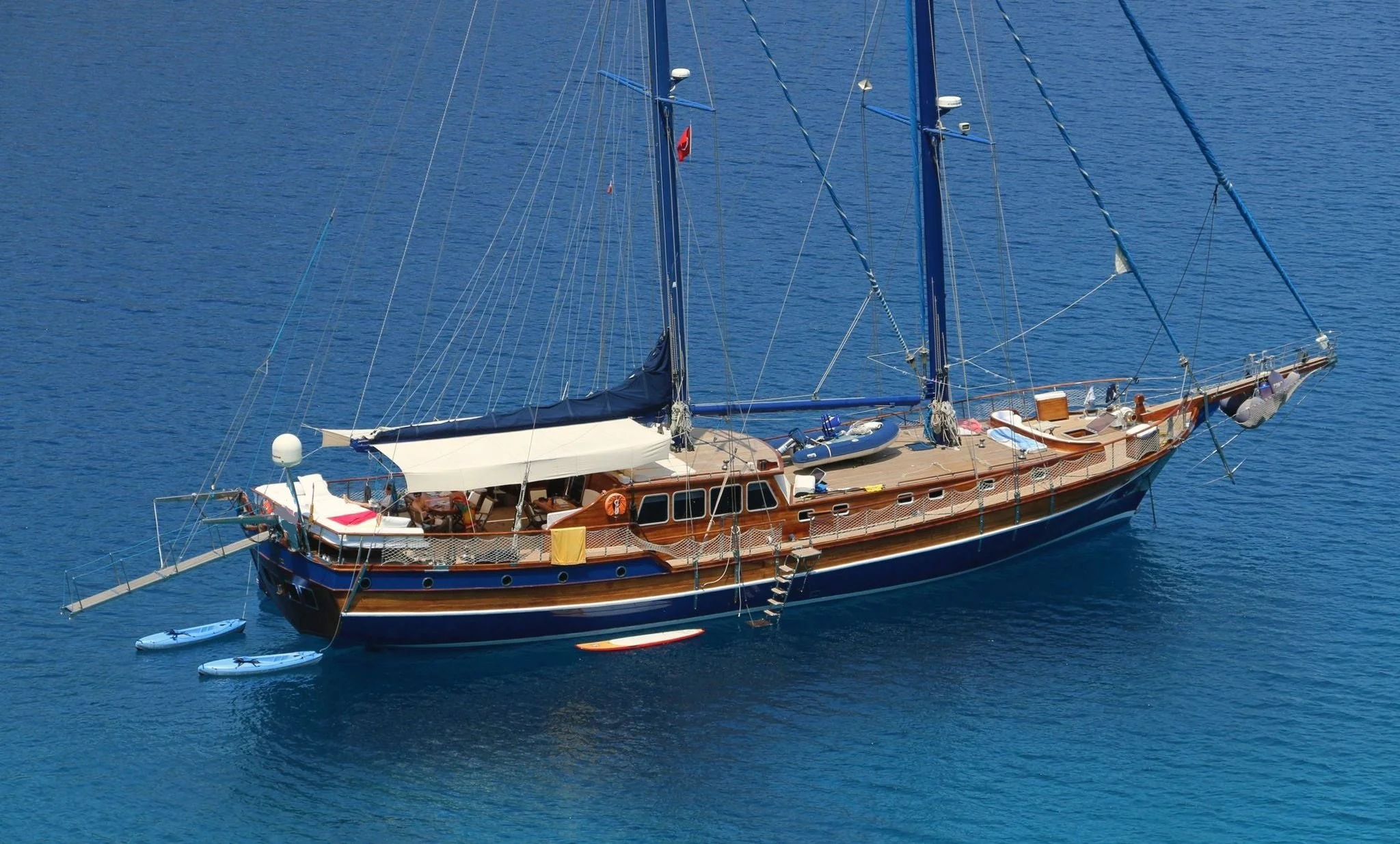 Private sailing gulet on calm blue water near Bodrum.