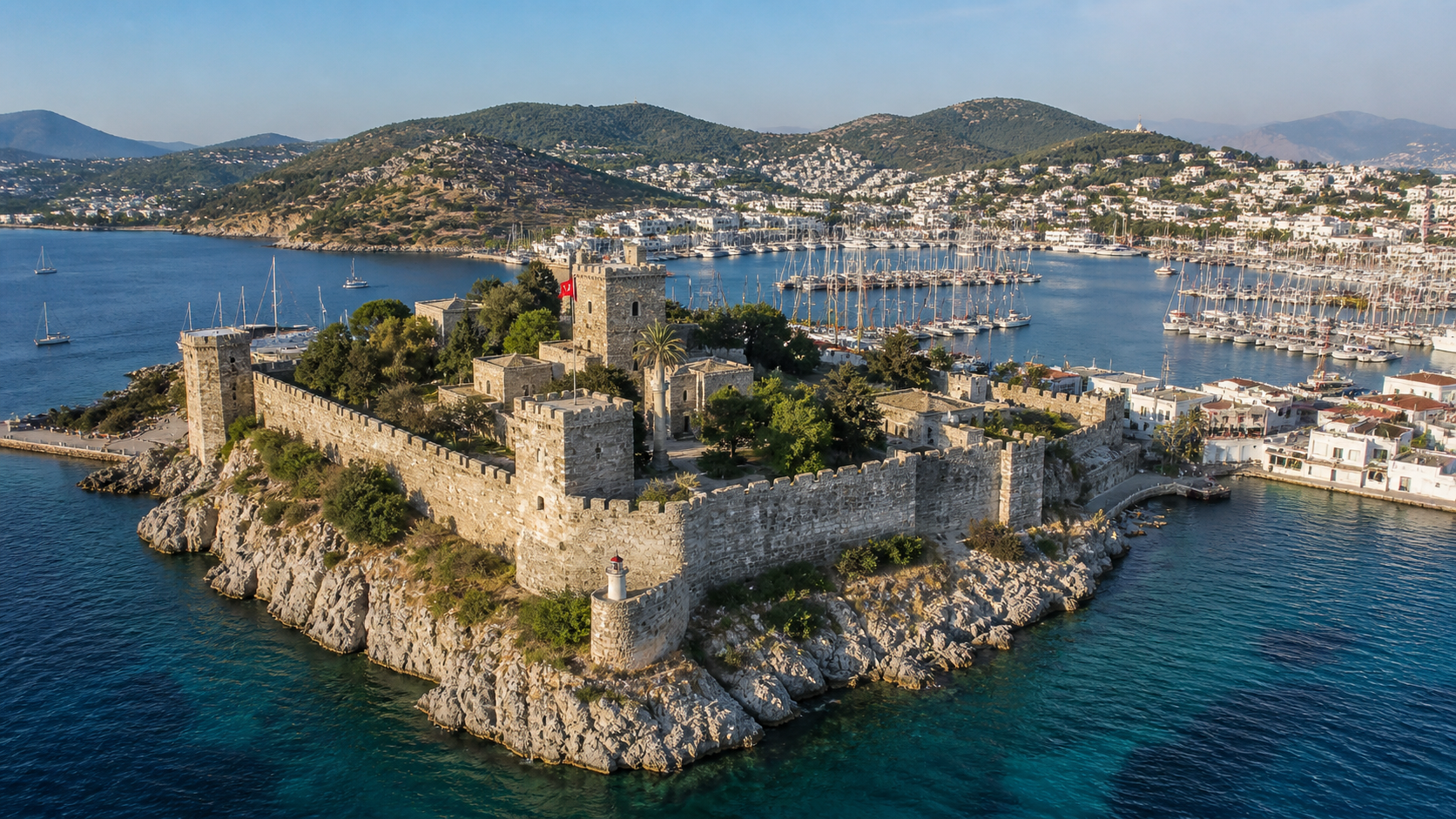 Bodrum Castle and marina view on the Aegean coast