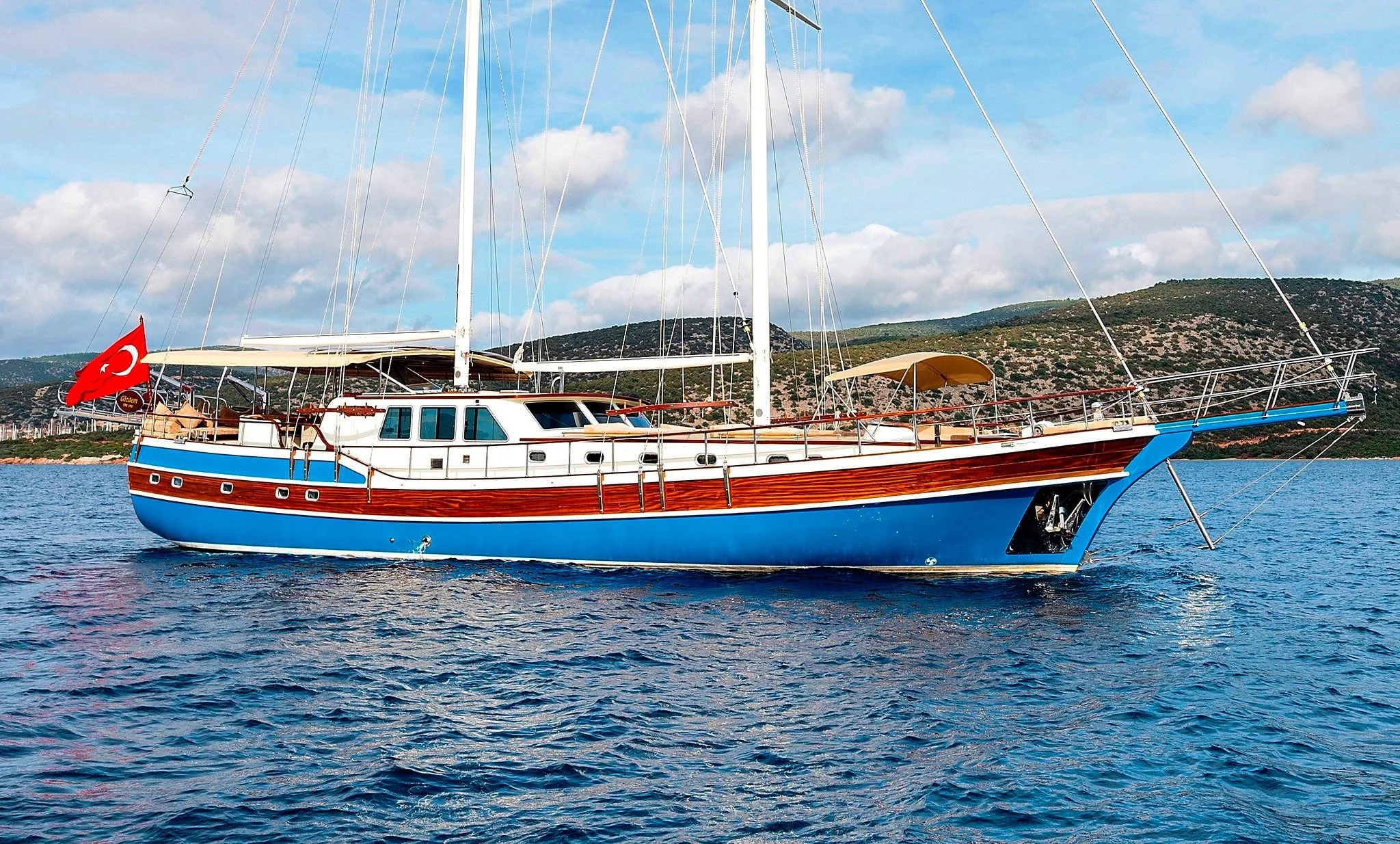 Private gulet sailing on calm blue water near Bodrum.