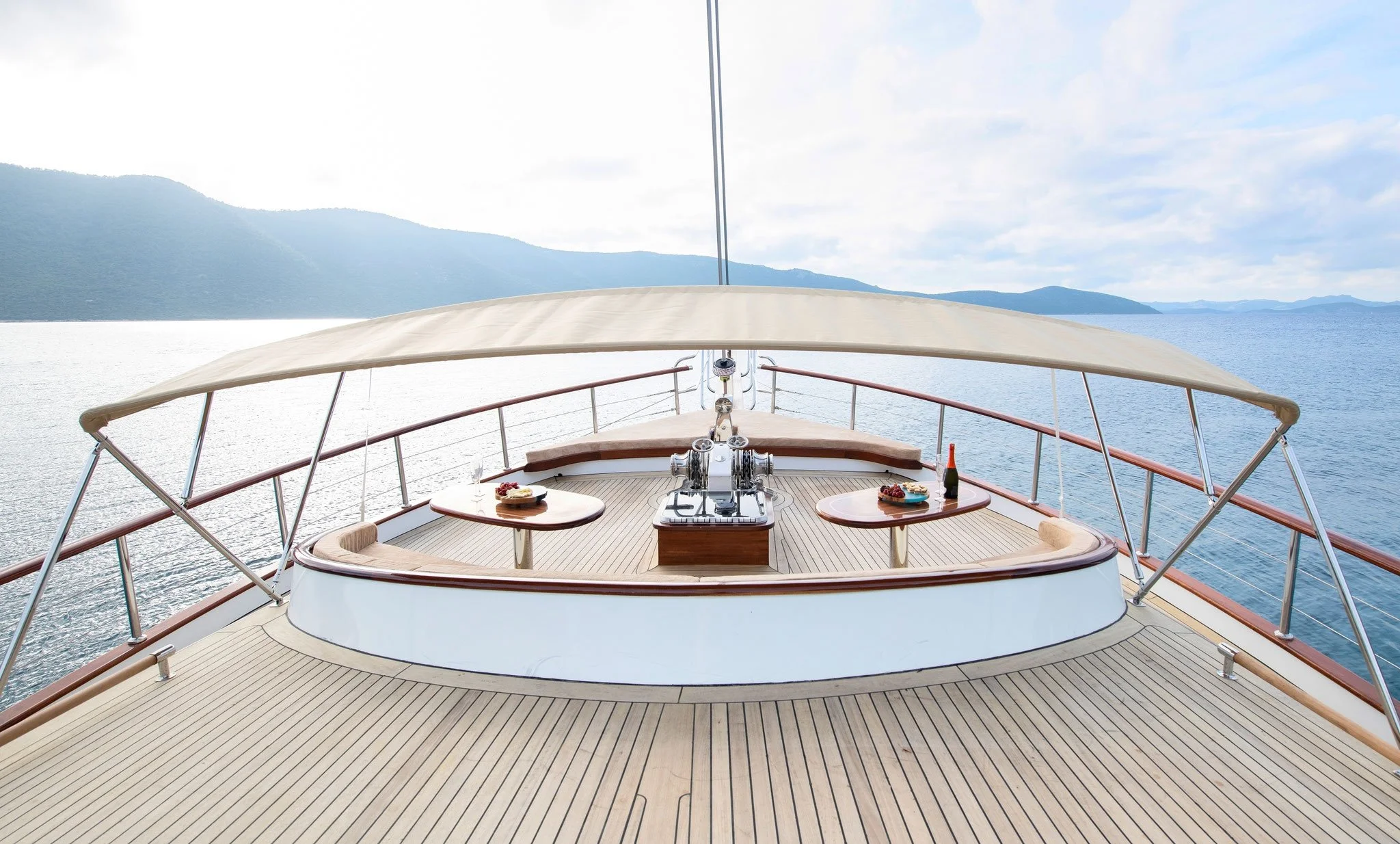 Private gulet deck prepared for a calm boat day in Bodrum.
