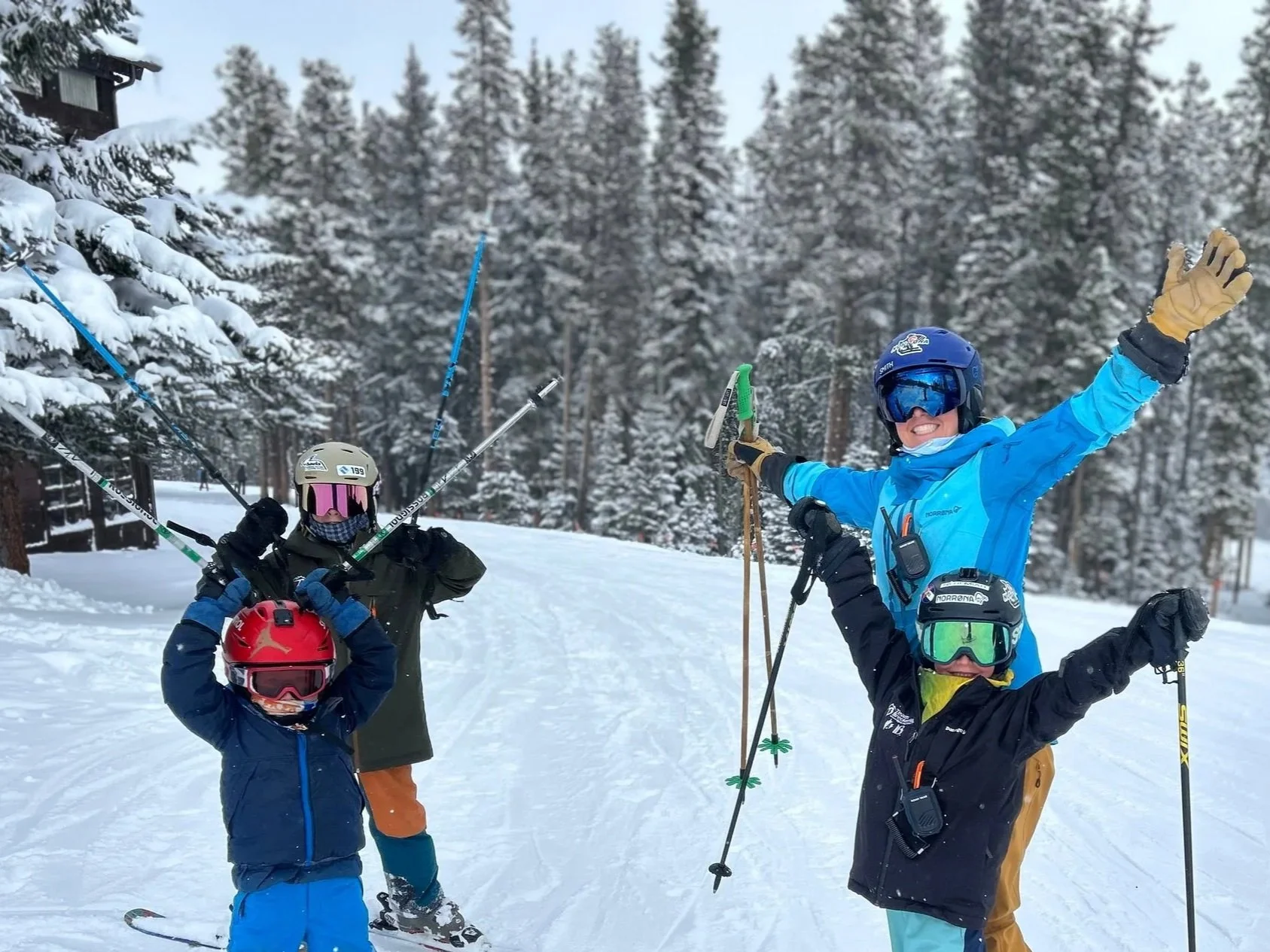 Group of four people Skiing