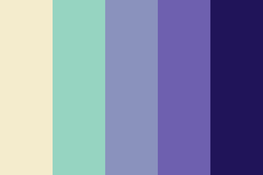 Color palette with six vertical stripes in shades of beige, mint green, blue, purple, and dark navy.