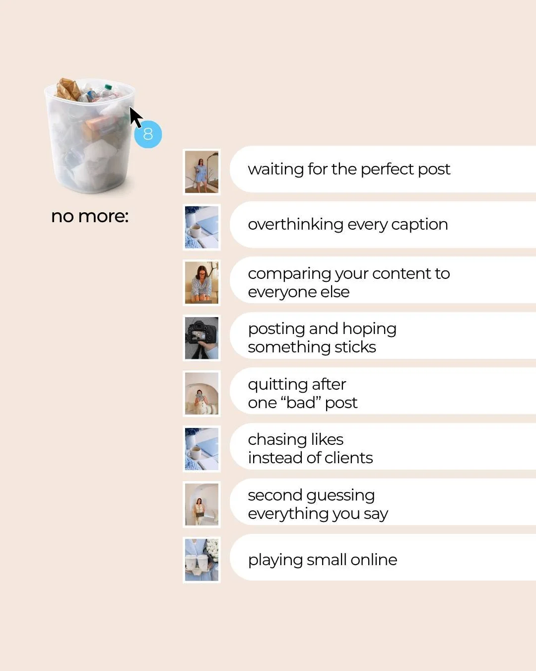 You don&rsquo;t need more motivation

You need to stop doing this

Because none of it is helping you grow

It&rsquo;s keeping you stuck

Stuck overthinking
stuck waiting
stuck posting things that don&rsquo;t actually go anywhere

And then wondering w