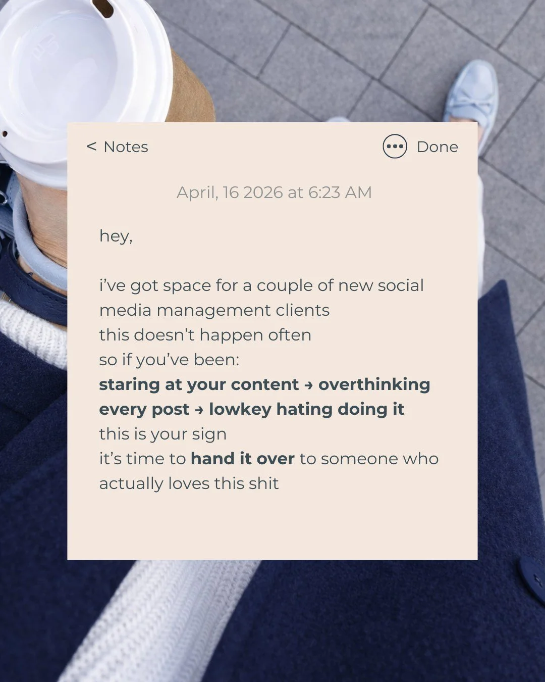 I don&rsquo;t usually post like this

But I&rsquo;ve opened up space

And I&rsquo;m not filling it with people
who just want someone to &ldquo;post a few things&rdquo;

This is for you if:
you&rsquo;re tired of guessing
your content isn&rsquo;t doing