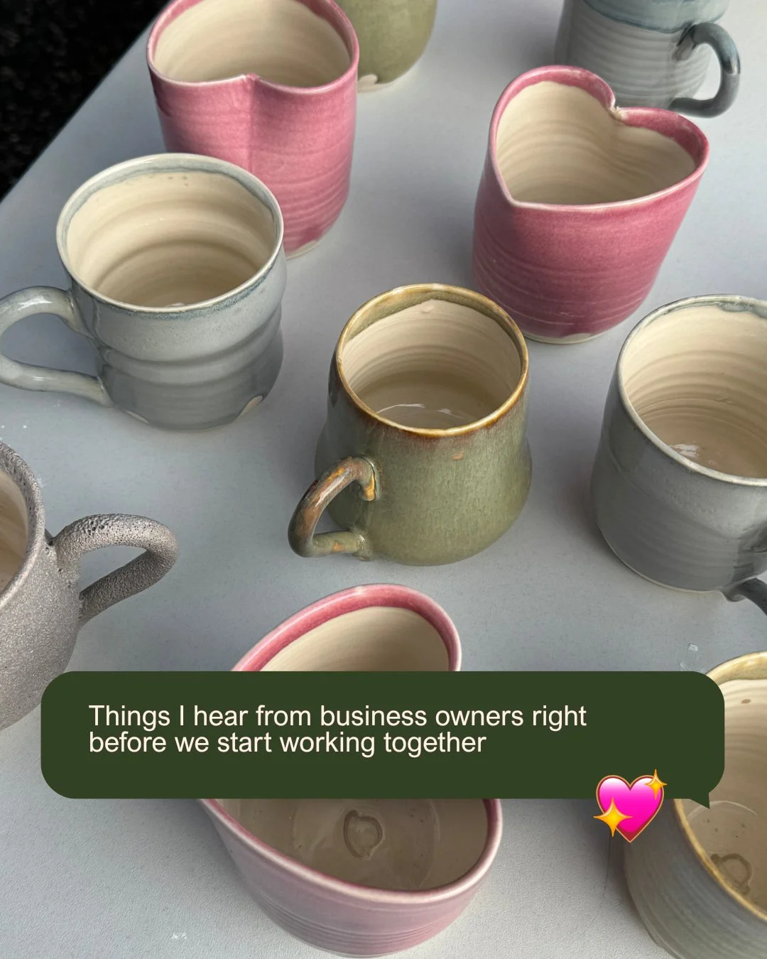 Okay so I need to share something with you.

These are real things business owners have said to me. Actual sentences. Right before we started working together.

Swipe through and see how many land a little close to home.

Because here is the thing. N