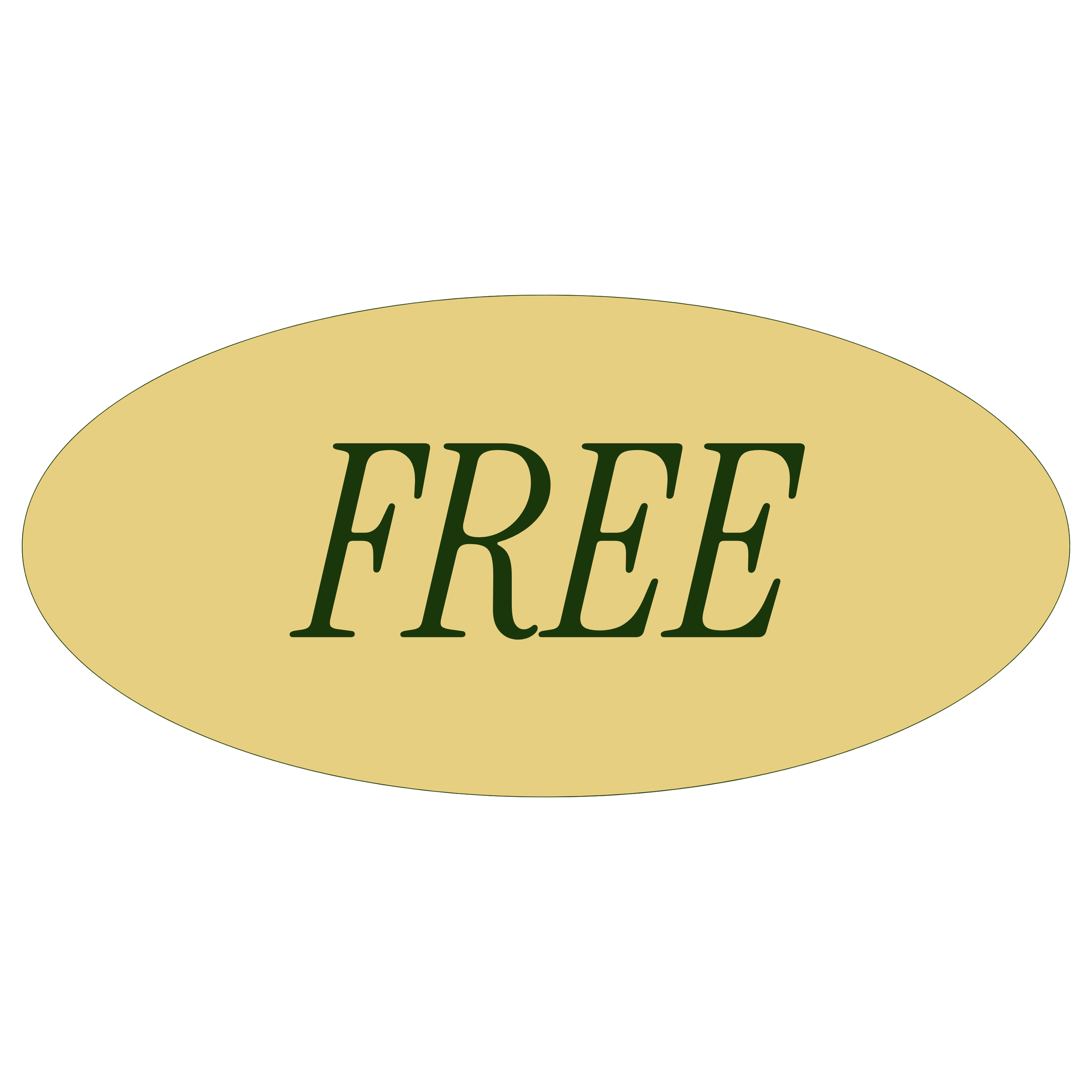 A beige oval sign with the word 'FREE' in green uppercase letters.