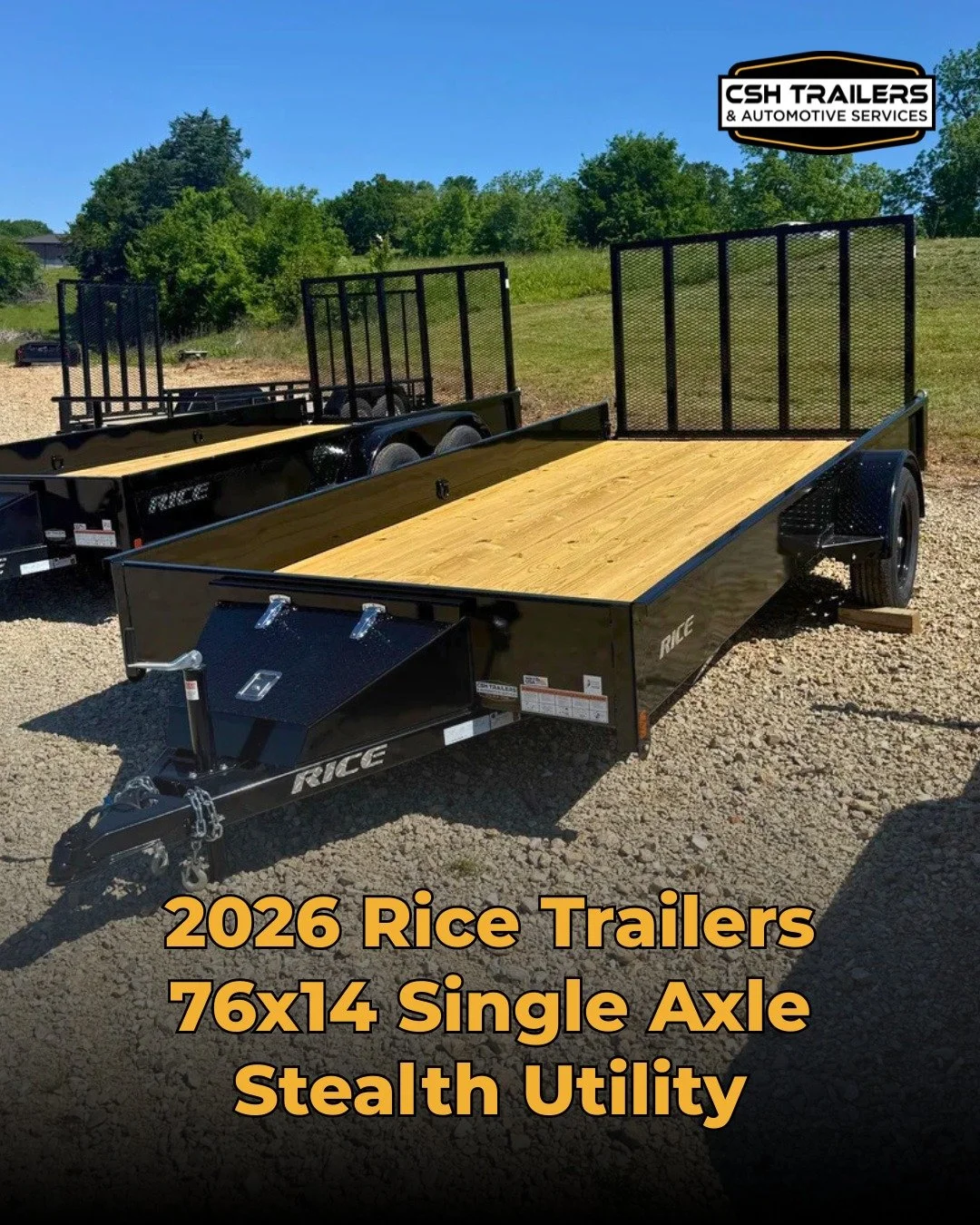 This has been a popular model lately! Available at CSH while they last! 👇

@rice_trailers 
Single Axle Stealth Utility
76&times;14
Solid Sides
3,500 lb. axle
4 ft gate
Toolbox
$2,420

See all in-stock inventory here: https://www.cshtrailers.com/trai