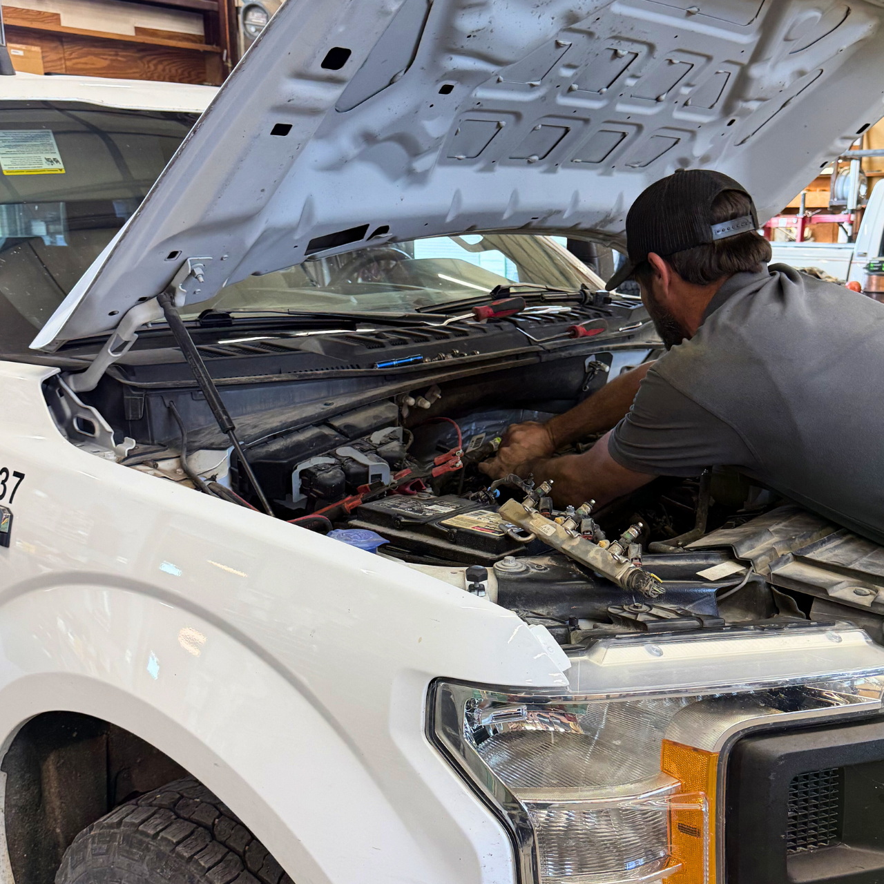 Stanley Heckman, owner of CSH Trailers & Automotive Services in Westphalia, MO, performing a commercial DOT inspection