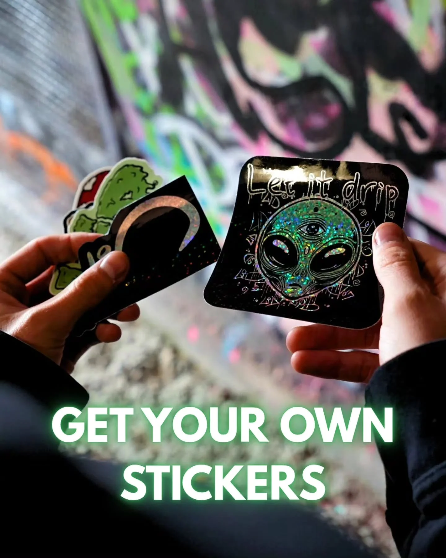 You can also order your own stickers through us!

👽 Sticker surface: normal, glitter, holographic and transparent.
👽 Shape: cut to shape, square, rectangular and round.
👽 Quantity starting from 50.

Service progression:

🍄 Contact us and tell us 