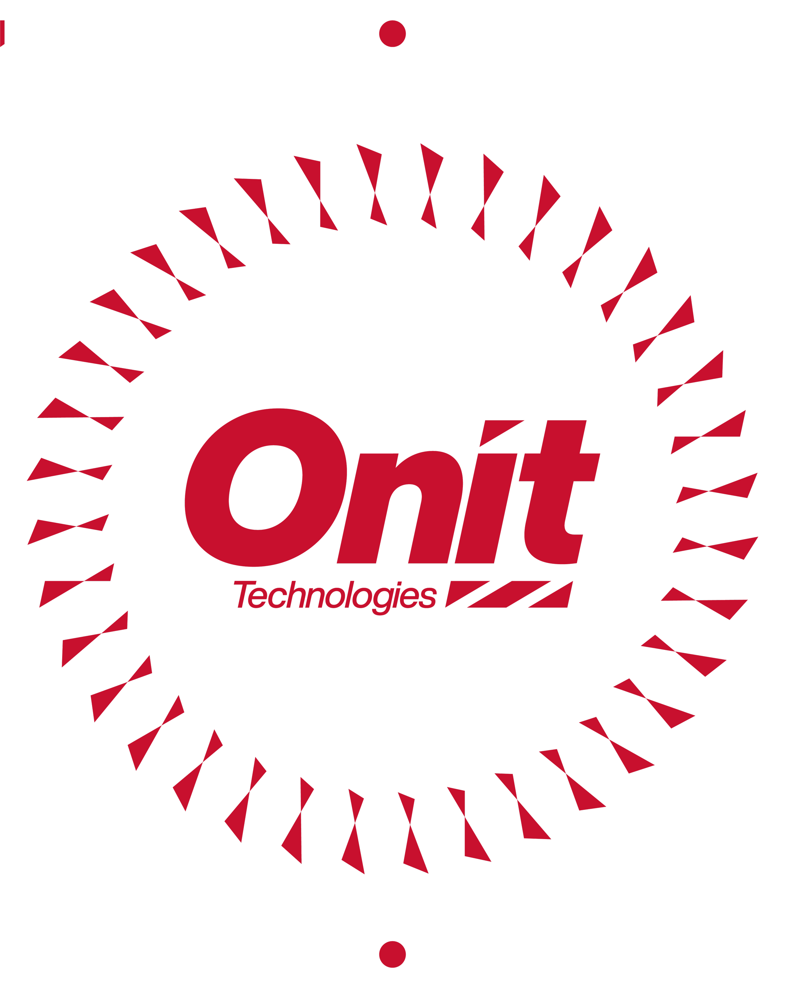 Black background with red circular design resembling a clock, and the text 'Onit Technologies' in red and white in the center.