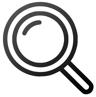 Magnifying glass inspecting a circular object with lines and a yellow mark.