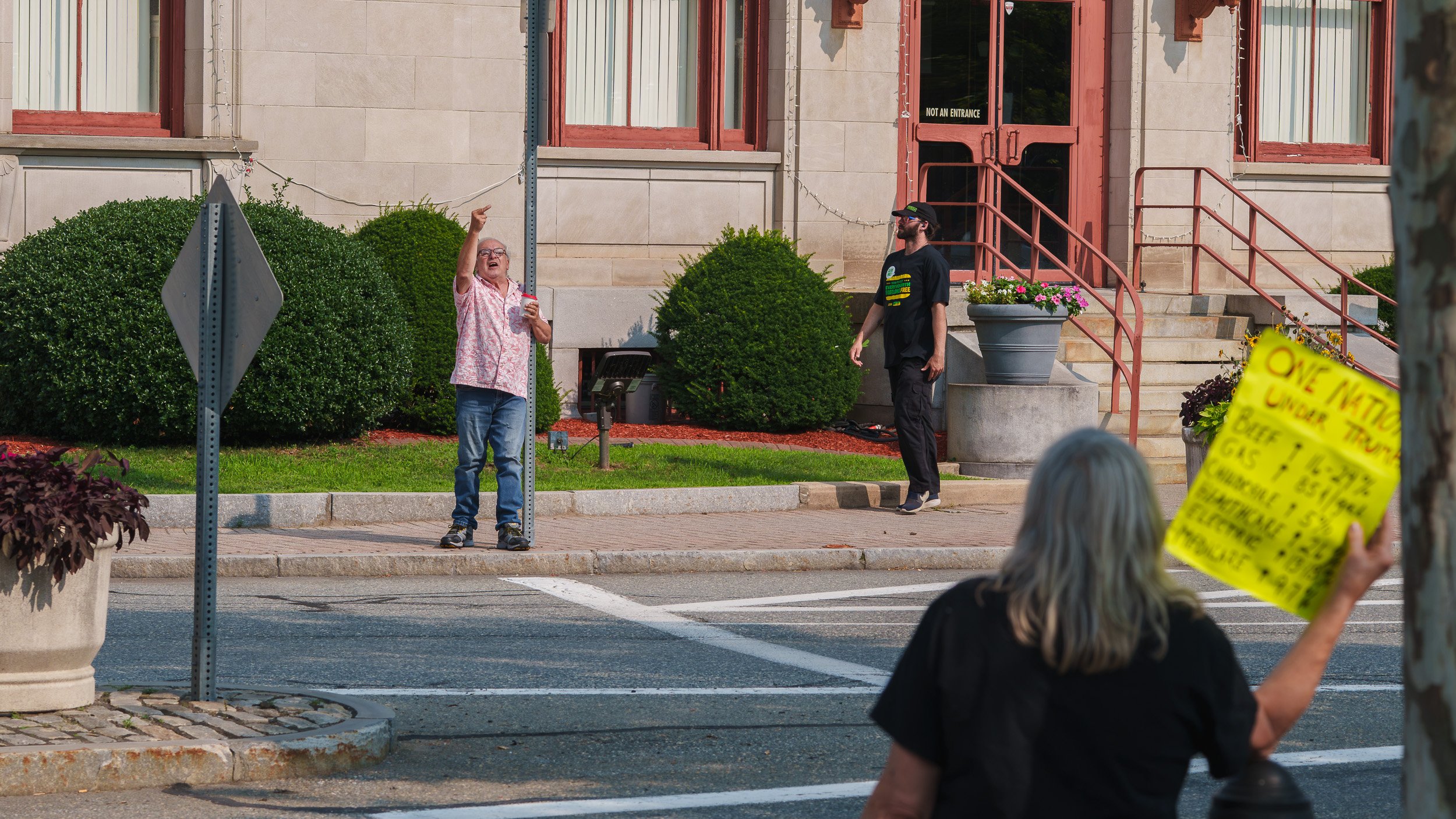 A counter protester shouts profanities from across the street at participators of the July, 14 2026 No Kings protest in Westfield, Ma.  This day marks the 71st week of continued protest in Westfield against the current political administration. 

(Ph