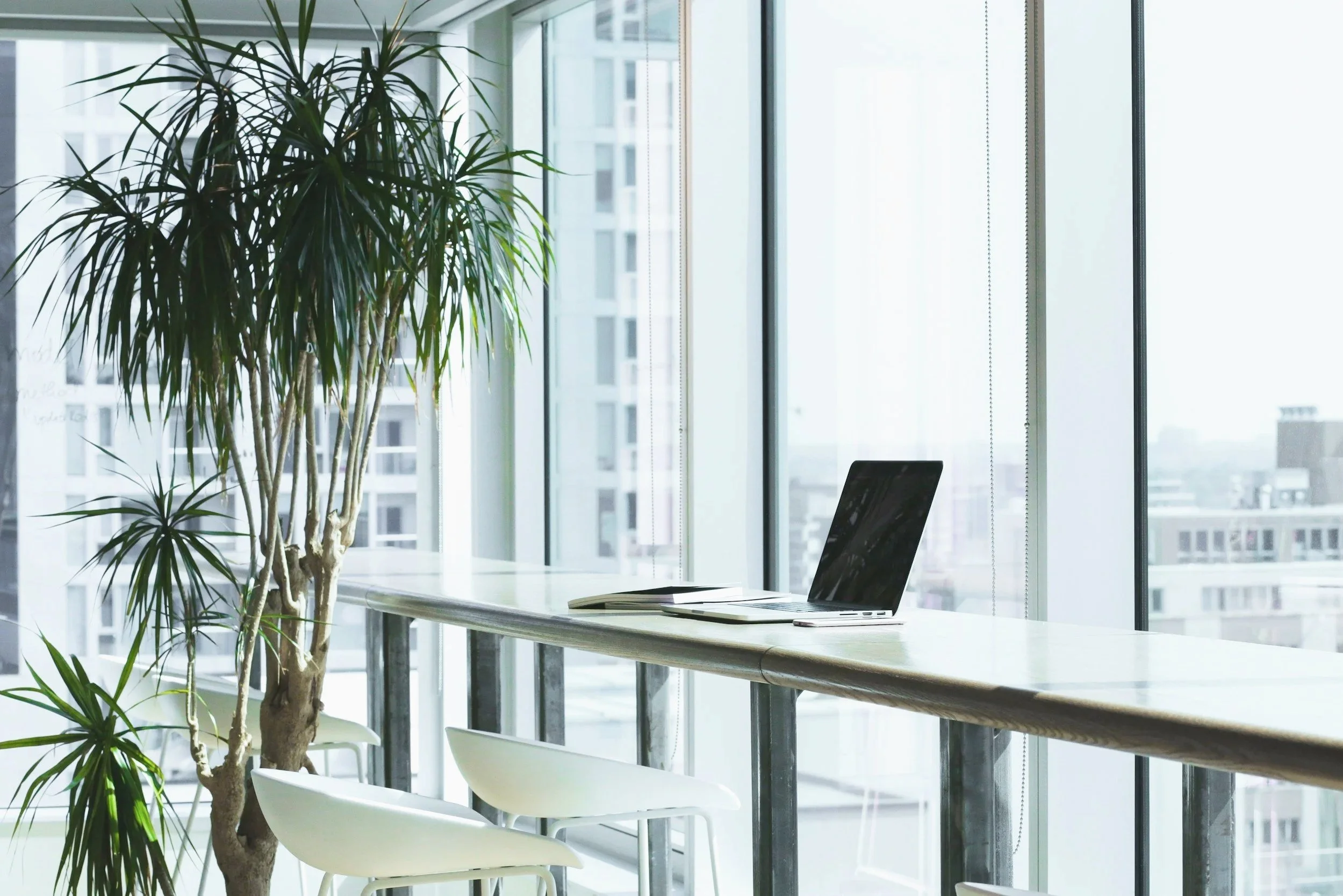 Modern NC Tax office workspace with laptop and natural light