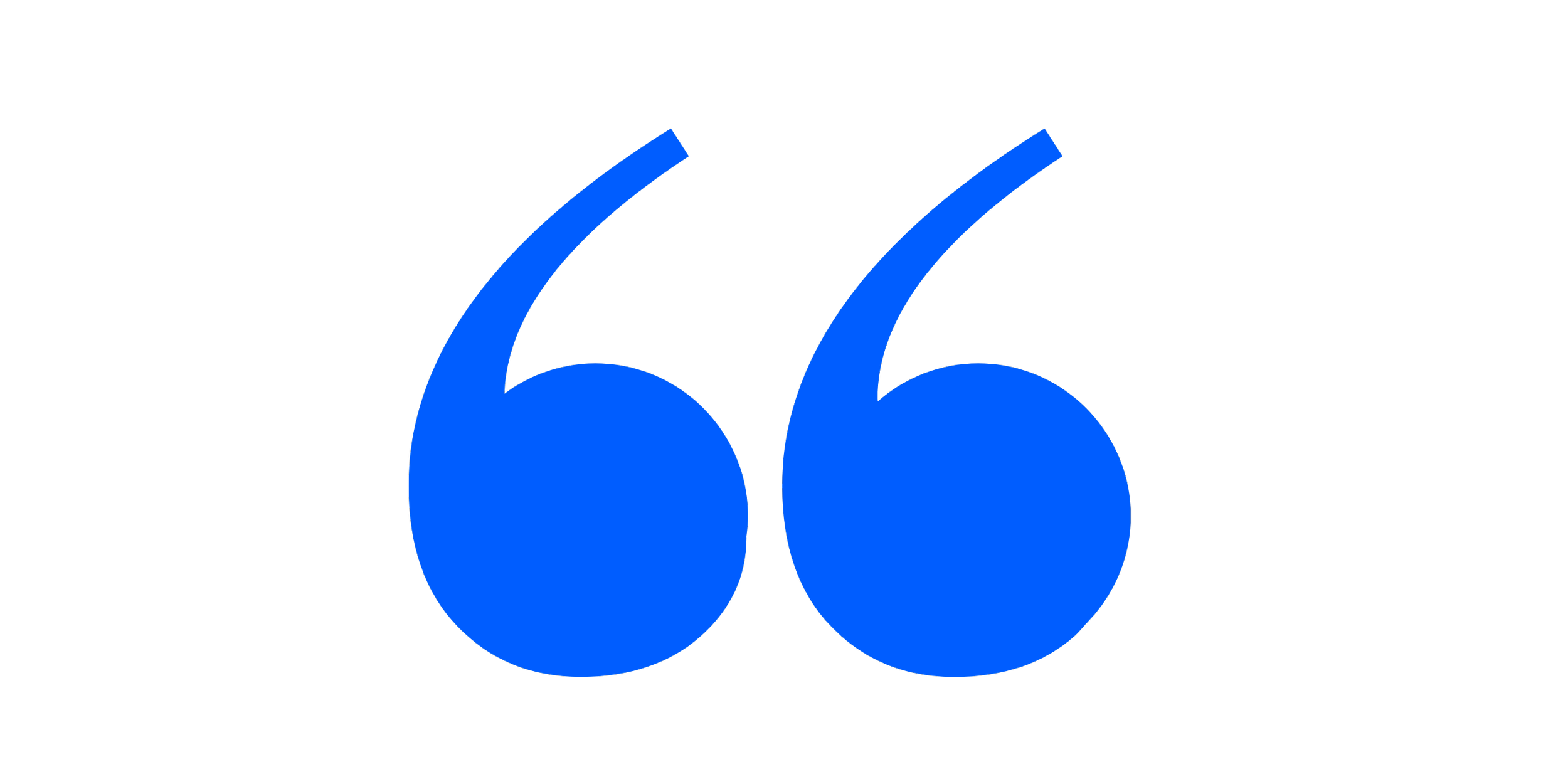 Large blue quotation mark icon on a black background.