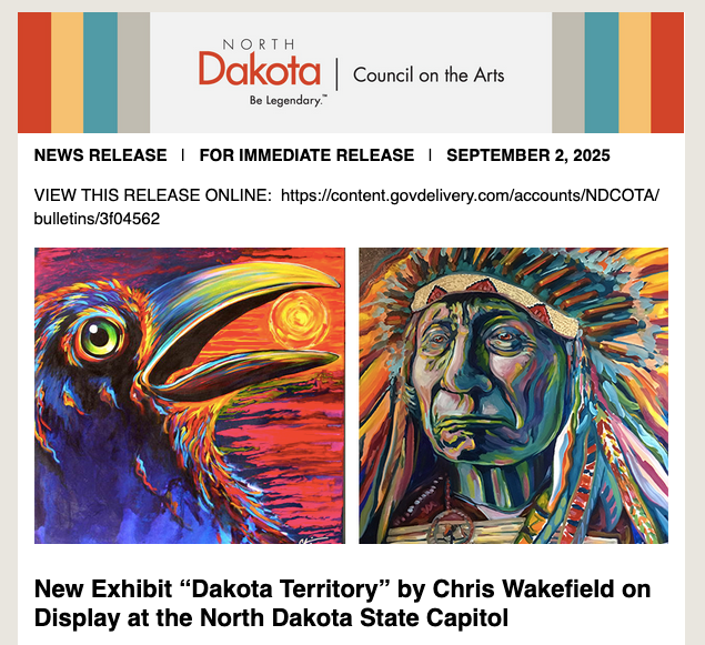 Chris Wakefield to display 30 original works at North Dakota State Capitol Building
