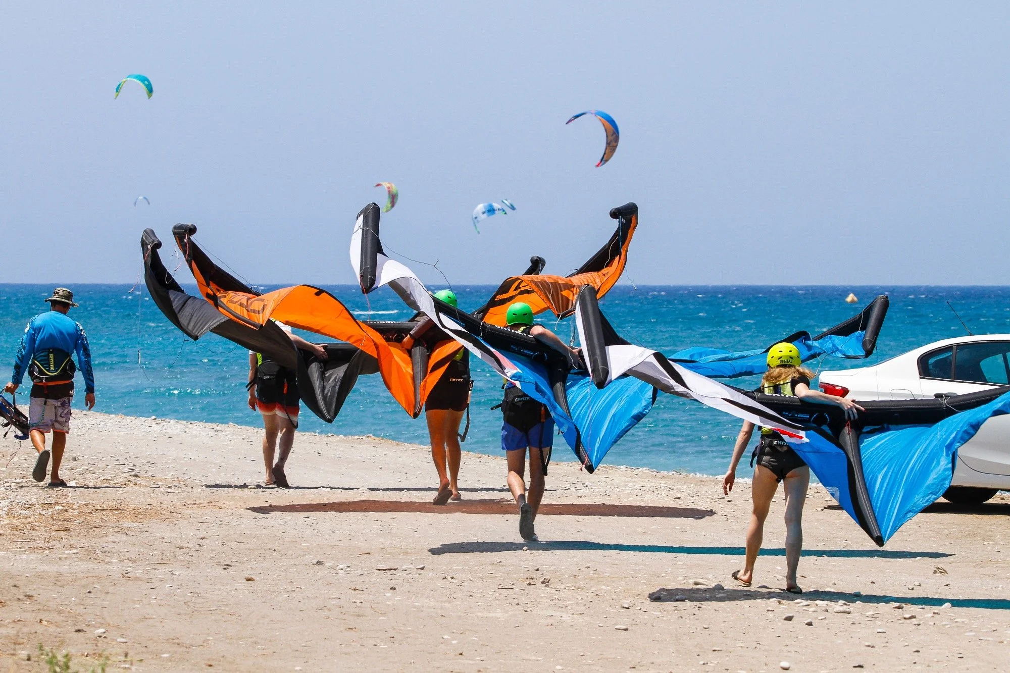Kitesurfing training session is in progress at Theologos Beach, Rhodes in Greece by Wetskillz.