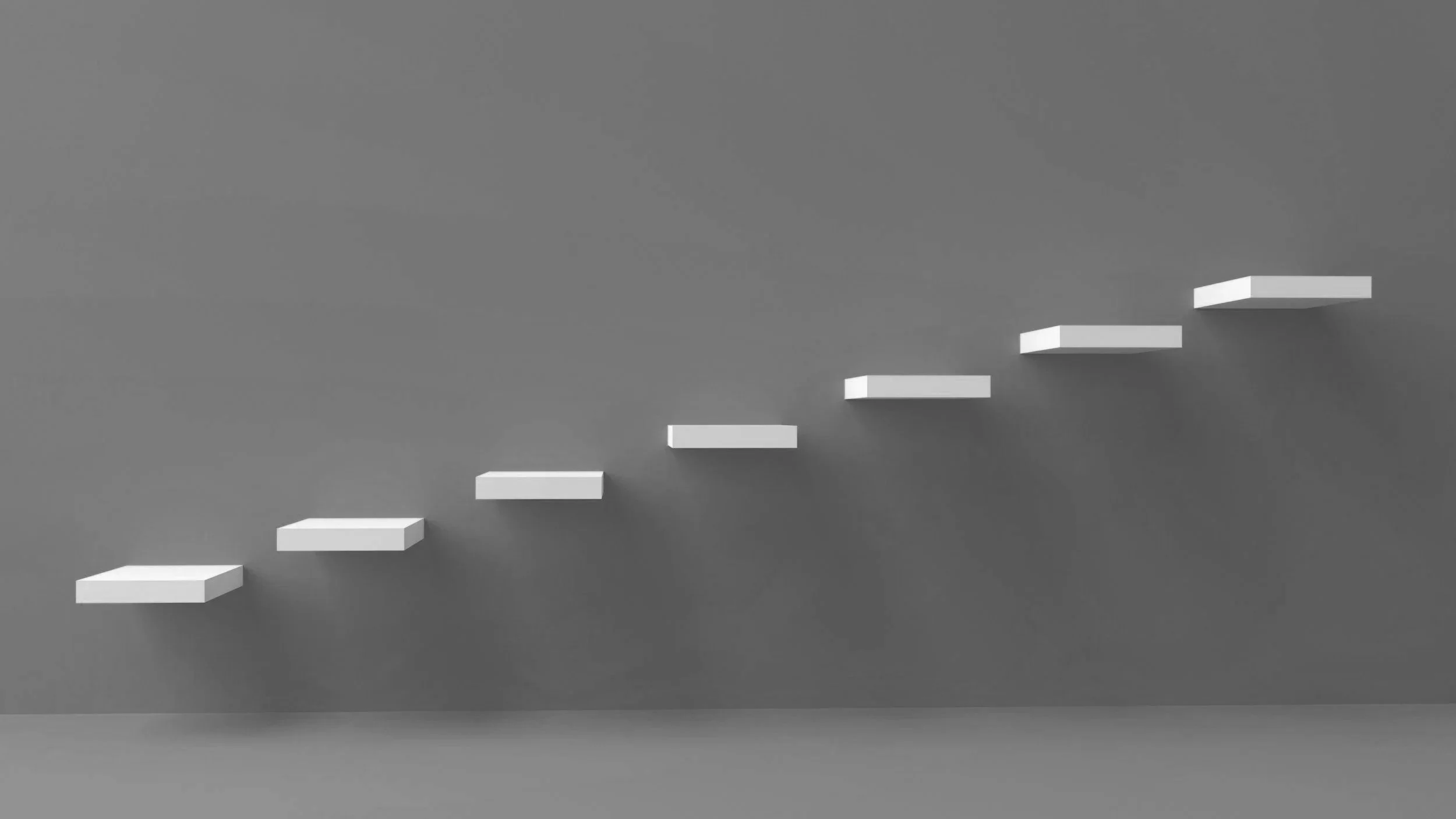 vertical floating staircase with white stairs on a grey background