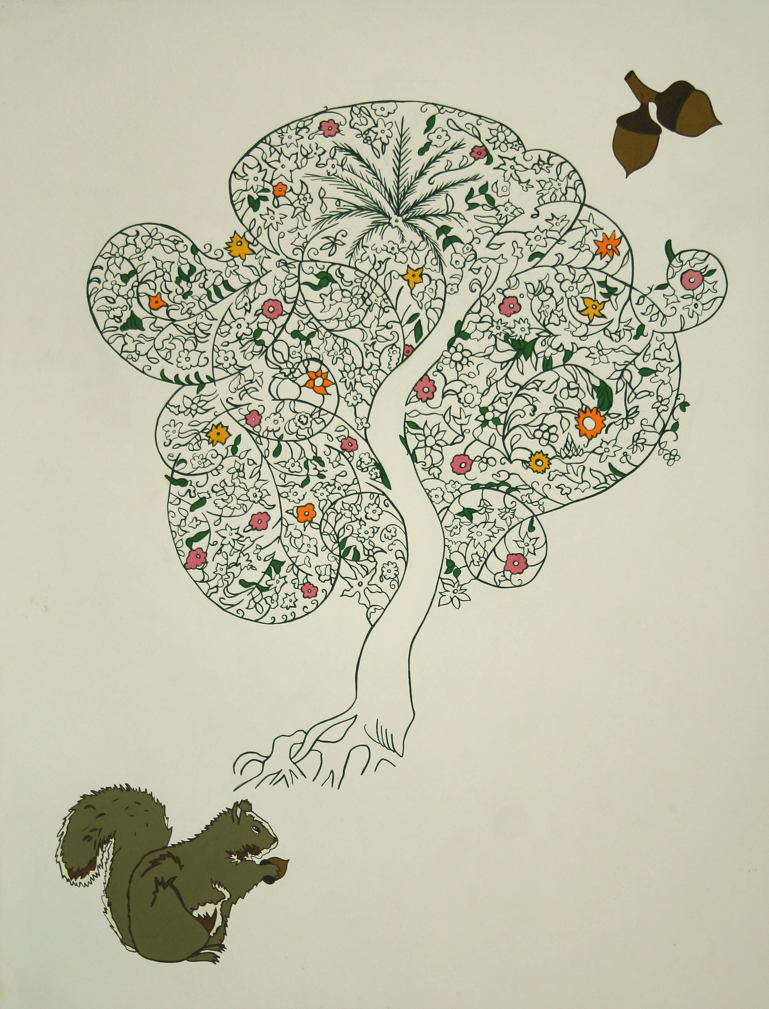 Help the Squirrel Find his Nuts, gouache on paper