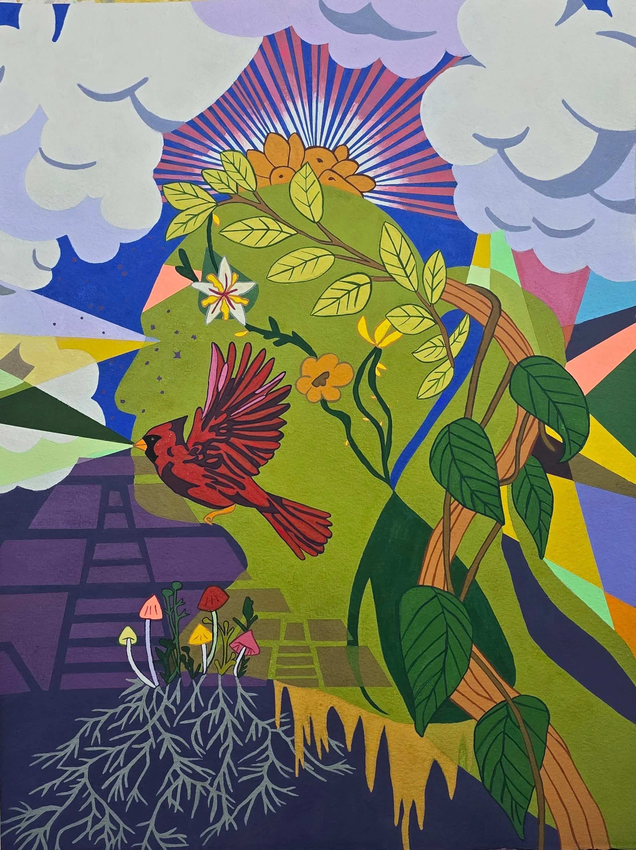 Barbie's Portrait, How She Looks to Me, gouache on paper, 12"x16"