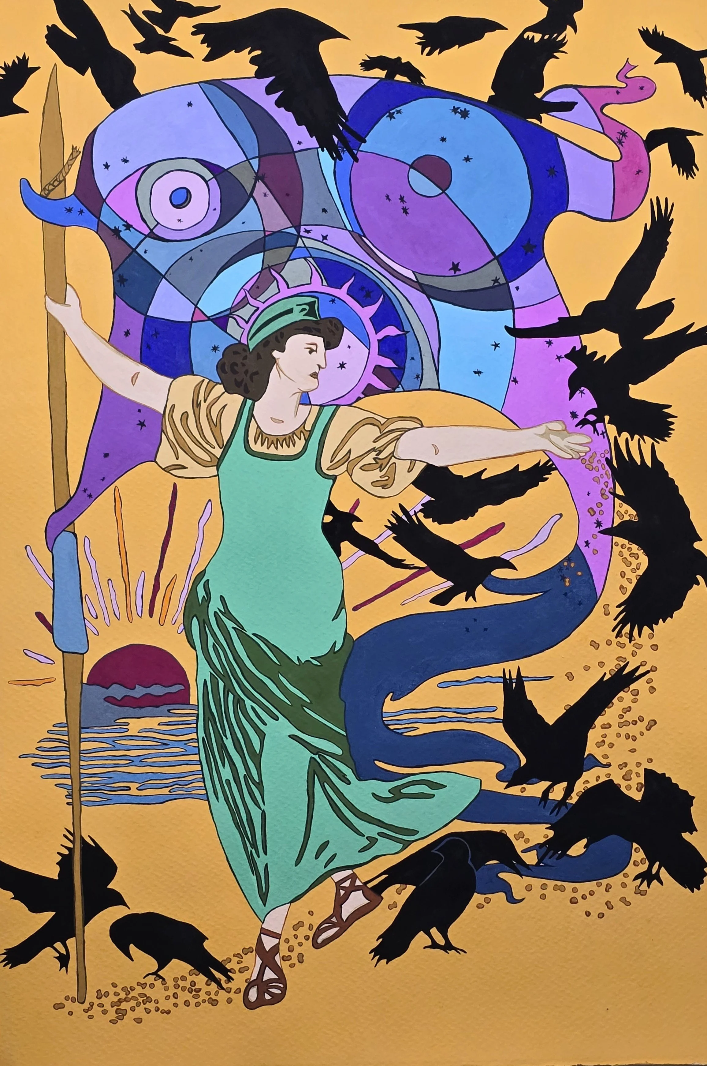 Calling in the Reinforcements, gouache on paper, 16"x23.5"