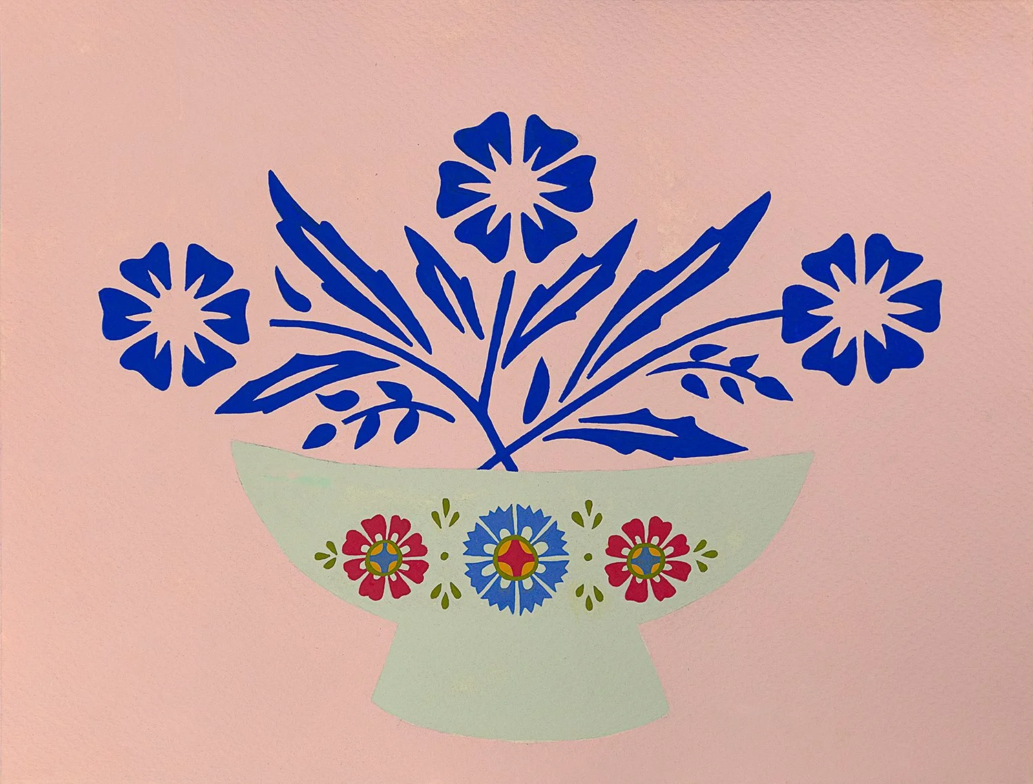 Blue Cornflower, gouache on paper, 16"x12"