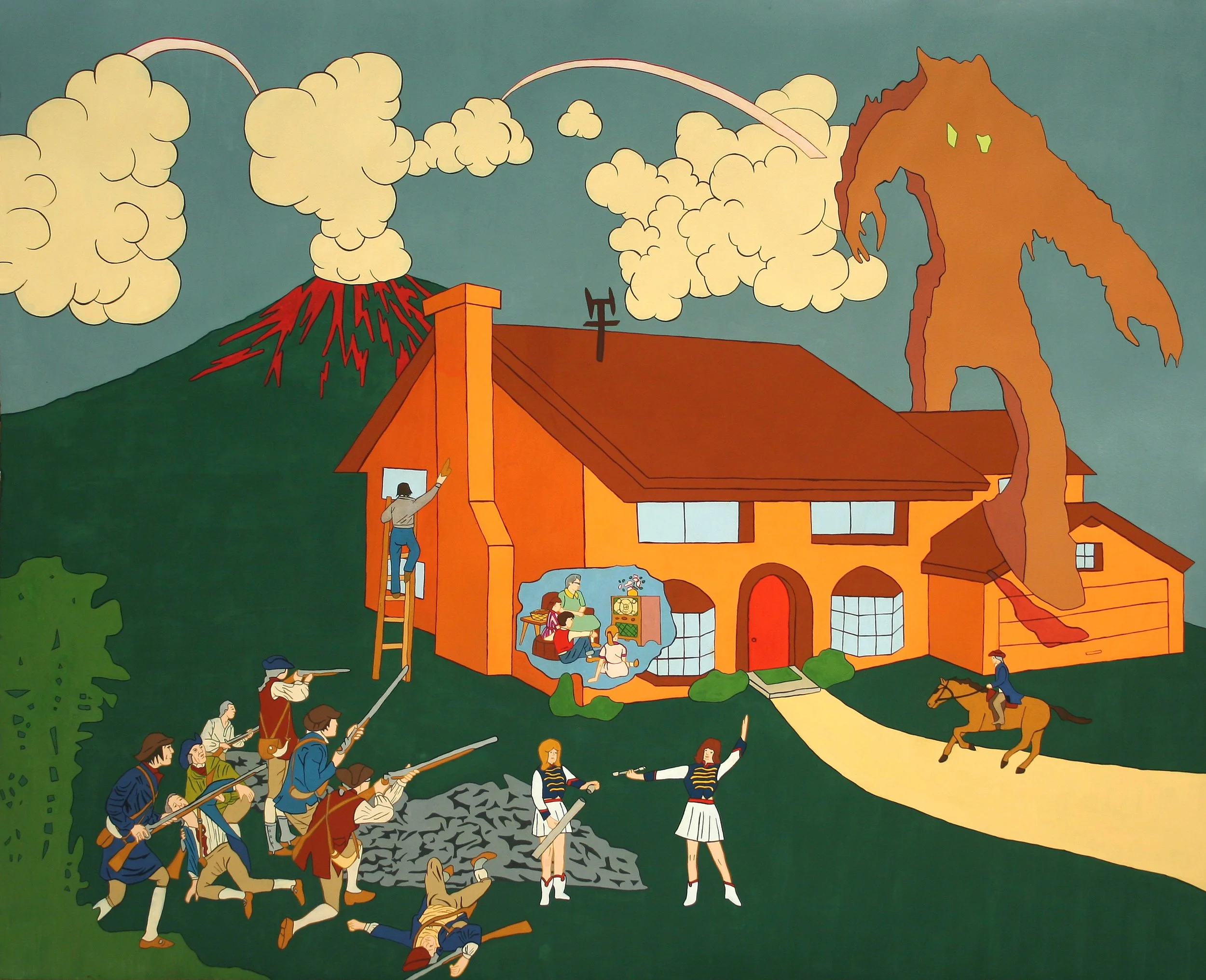 As We Watch TV, gouache on paper