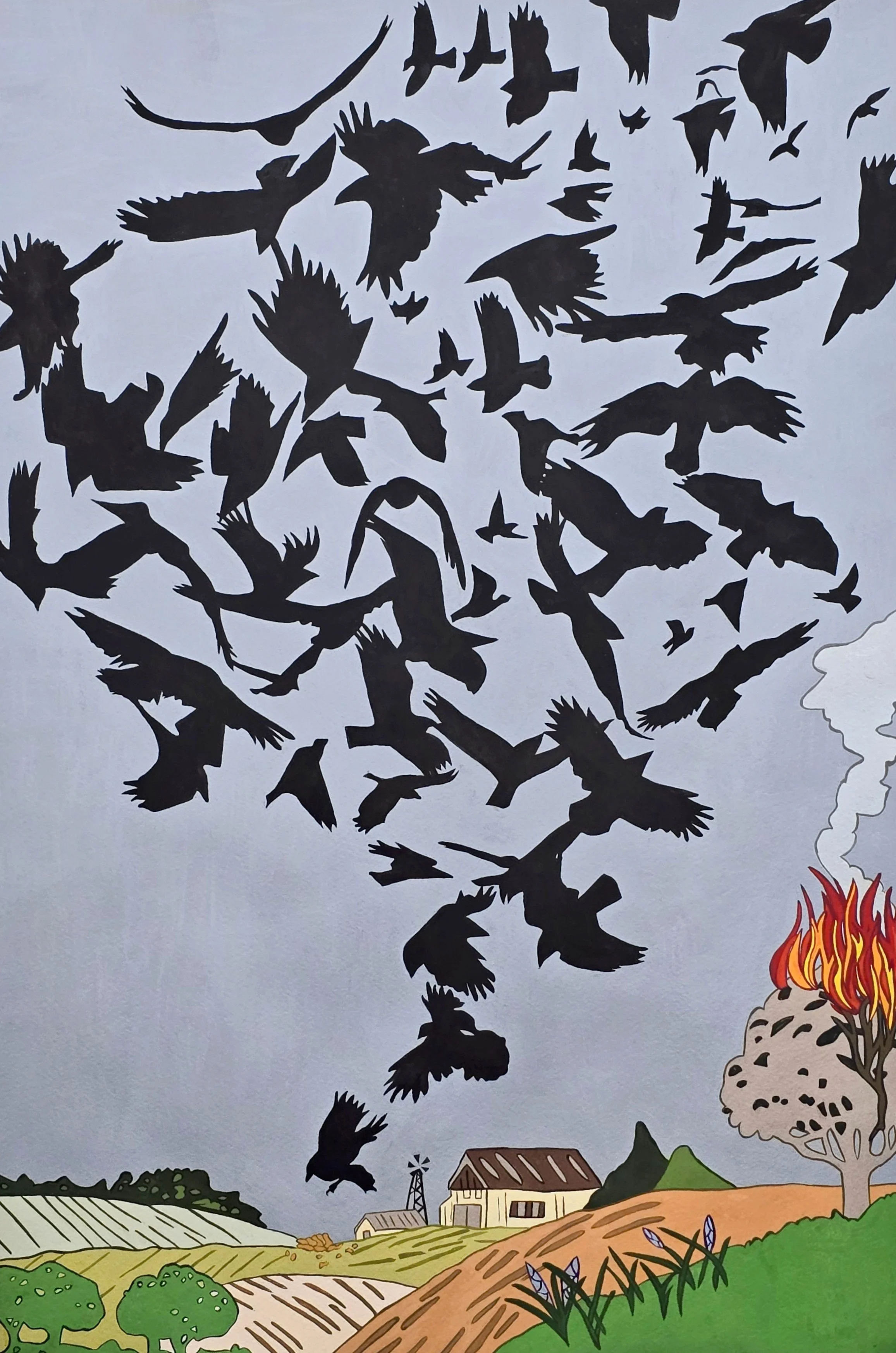 The Tornado and the Fire, gouache on paper, 16"x23.5"