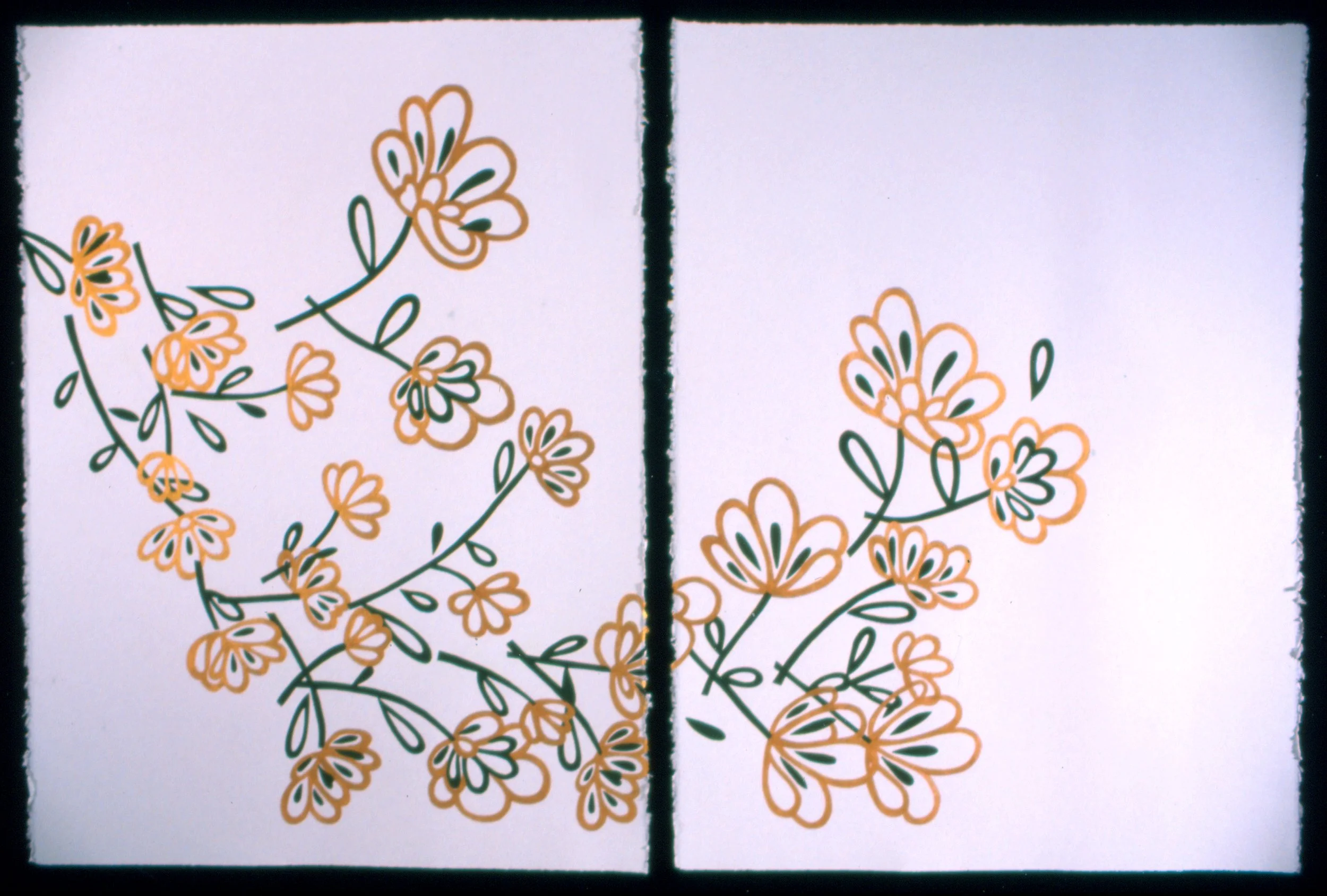 Blossoms, gouache and gold leaf on paper